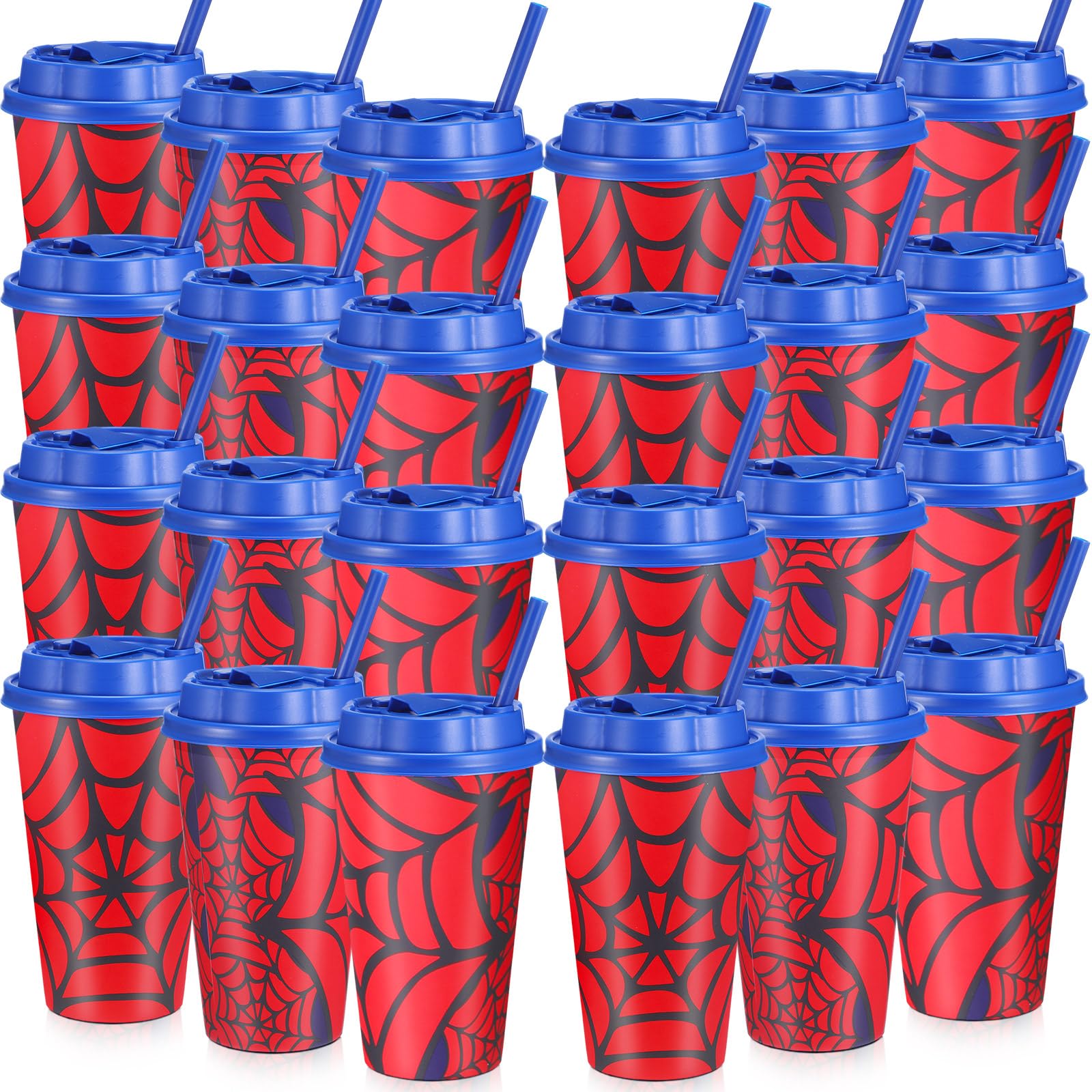 Lzuhoa 24 Pcs 16oz Spider Cups with Lids and Straws, Spider Party Favors