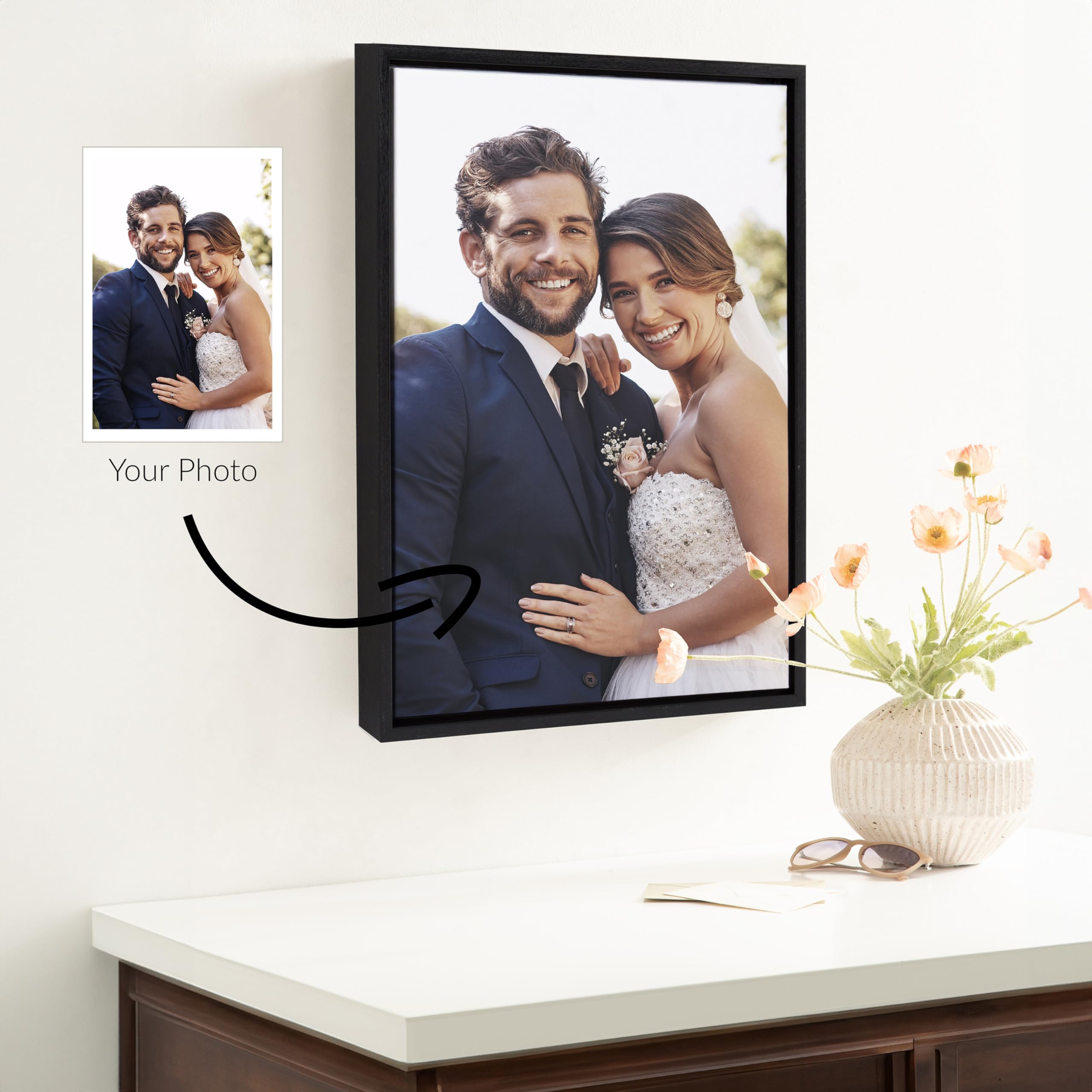 Kate And Laurel Sylvie Custom Printed Framed Canvas Wall Art, 18X24 Black, Personal Canvas Print With Your Photos For Bedroom Or