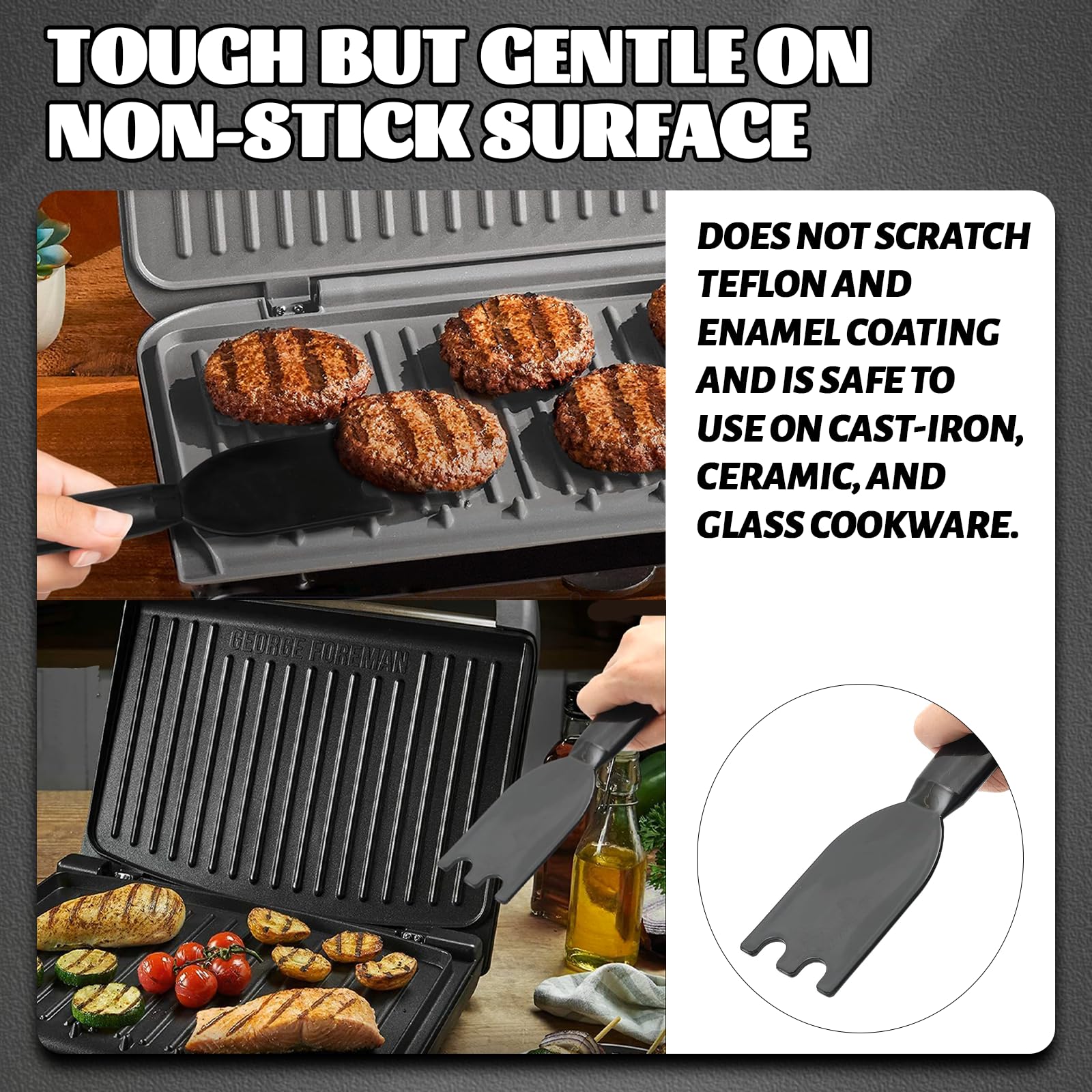 Tongass 2-Pack Grill Scraper For George Foreman Indoor Grills  Most Other Indoor Grills With Grooves, Heat-Resistant Grill Spatu