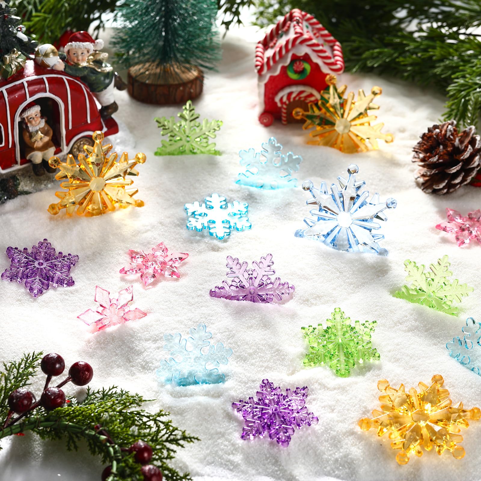 Dilunave 40 Pieces Pastel Christmas Snowflake Ornaments Acrylic Christmas Tree Decorations Crystal Snowflakes Translucent Winter