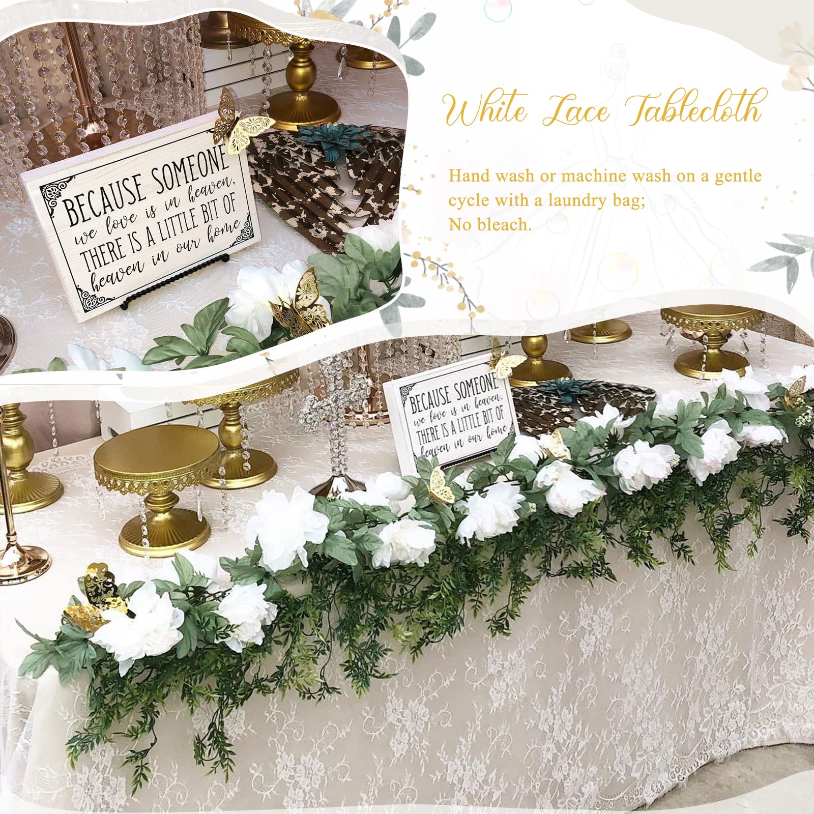 Queendream White Lace Tablecloth Rectangular Spring Wedding Table Cloth 60 X120 Inches Vintage Embroidered Lace Fabric Overlay F