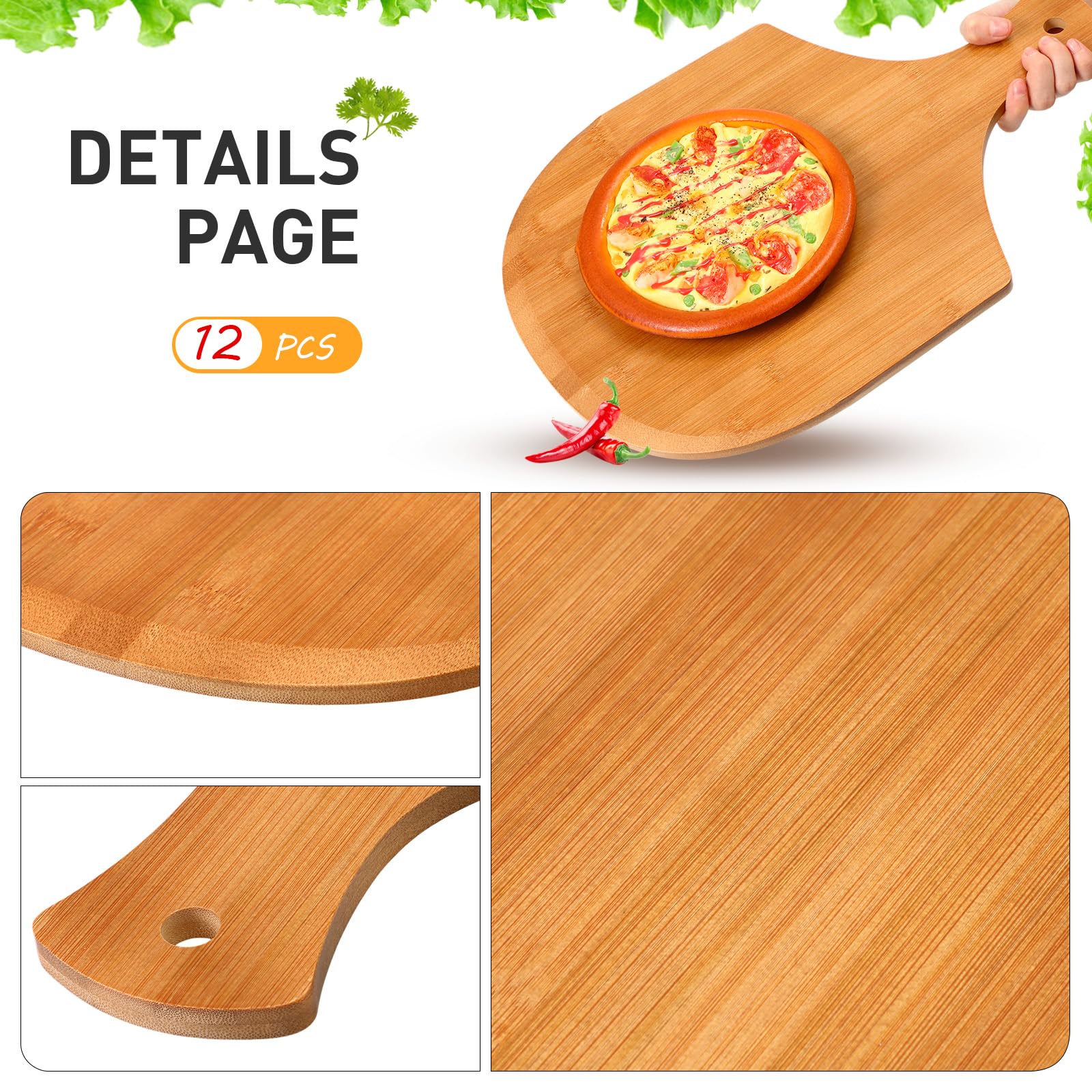 Roshtia 12 Pcs Bamboo Pizza Peel, 17 X 12 Inches Wooden Pizza Peels For Making Pizza Wooden Pizza Paddle With Handle Hanging Piz