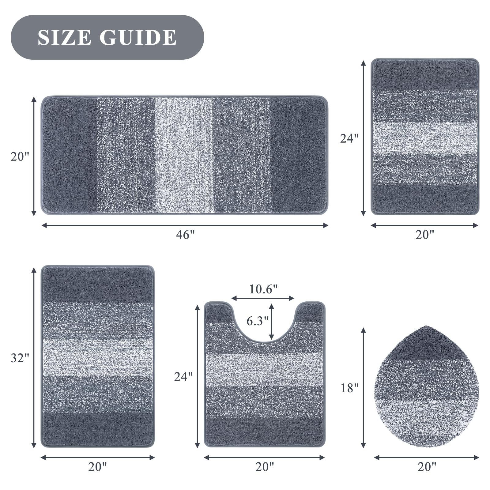 Bsmathom Bathroom Rugs Sets 5 Piece With Toilet Cover, Non Slip Plush Shaggy Bath Mats For Bathroom Absorbent, Washable Bath Rug