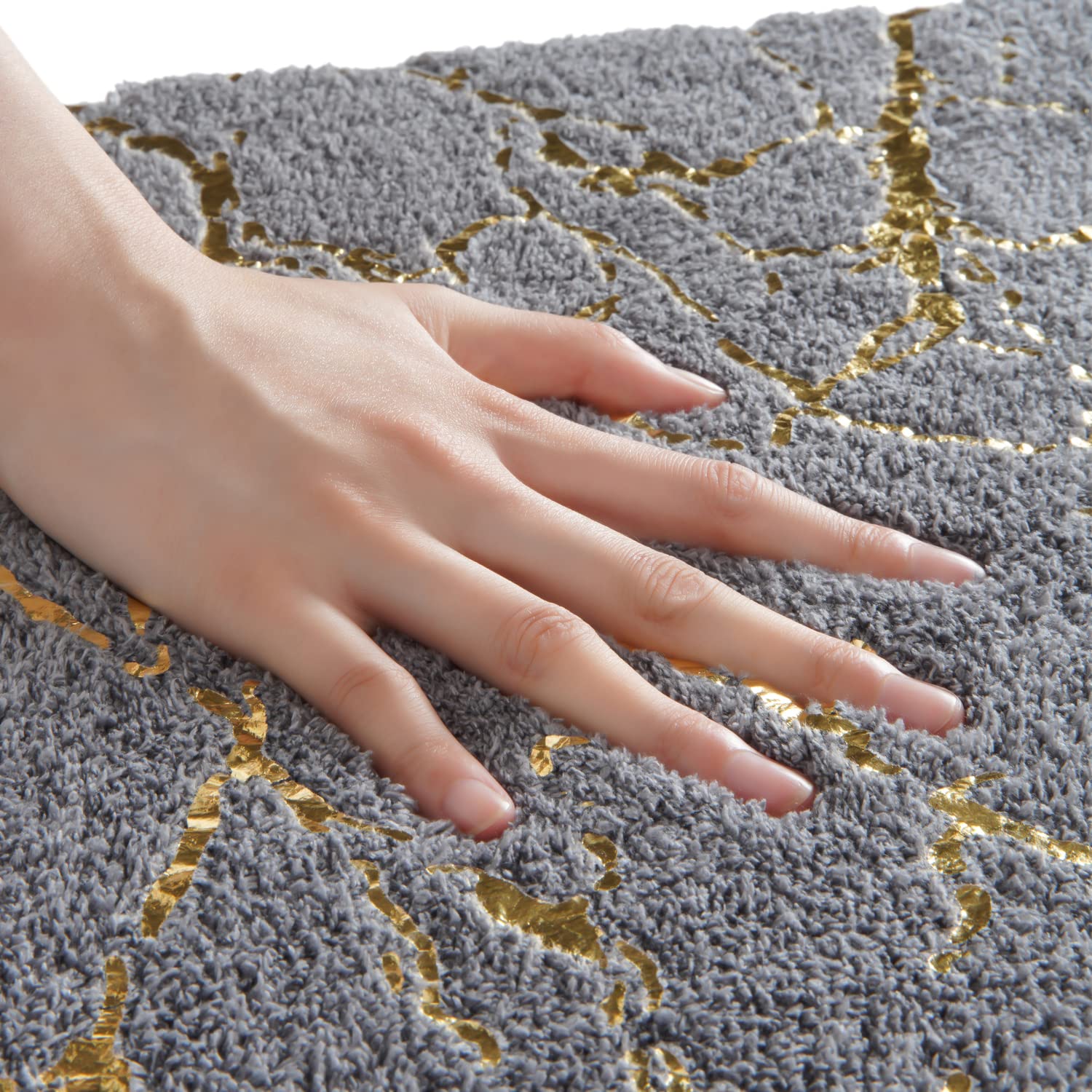 Qjhomo Marble Bathroom Runner Rug Gold Decor Long Bathroom Rugs Gray Bath Mat Non Slip Super Absorbent Bathmat Machine Washable