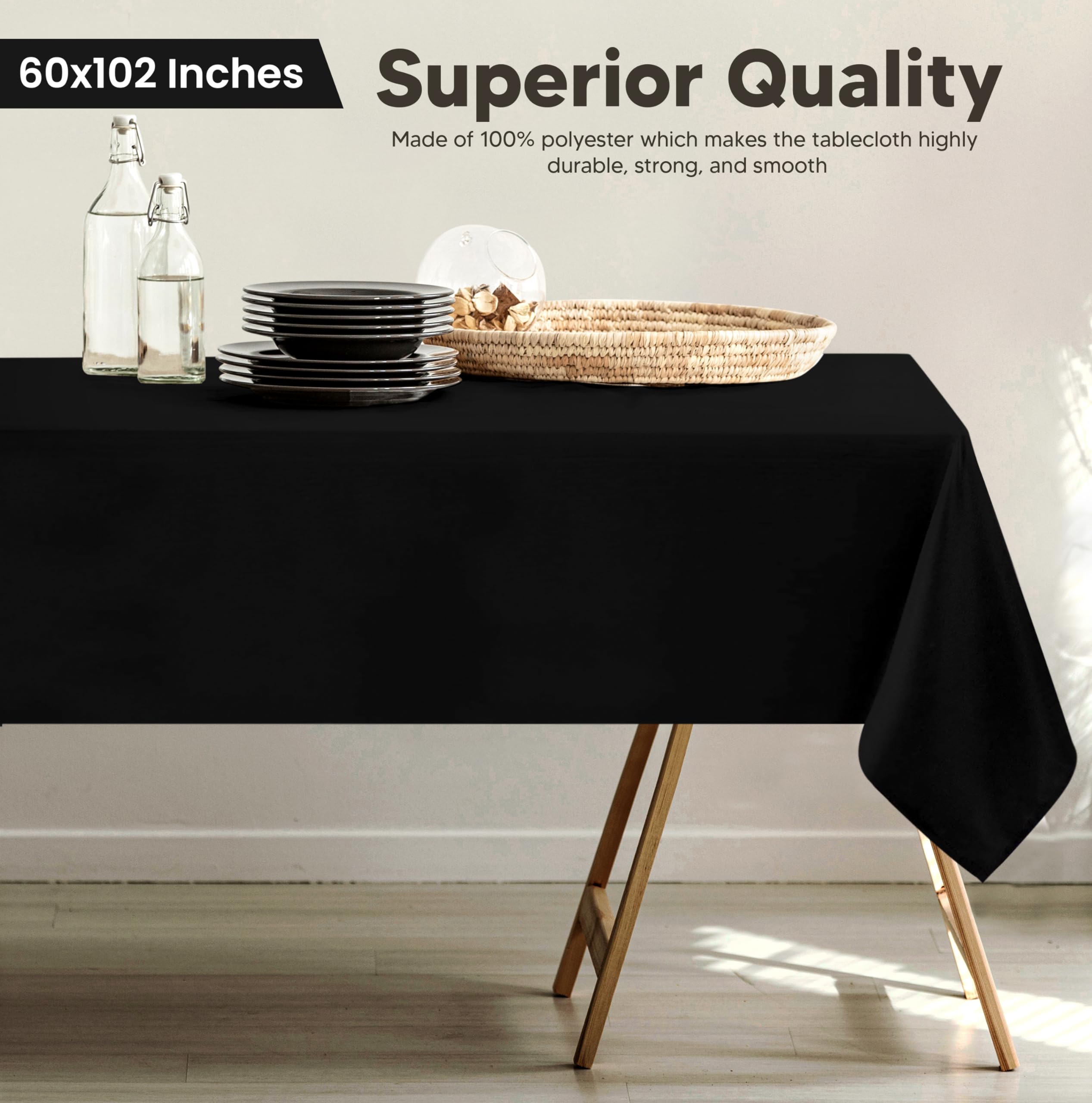 Utopia Kitchen Rectangle Table Cloth 2 Pack [60X102 Inches, Black] Tablecloth Machine Washable Fabric Polyester Table Cover For