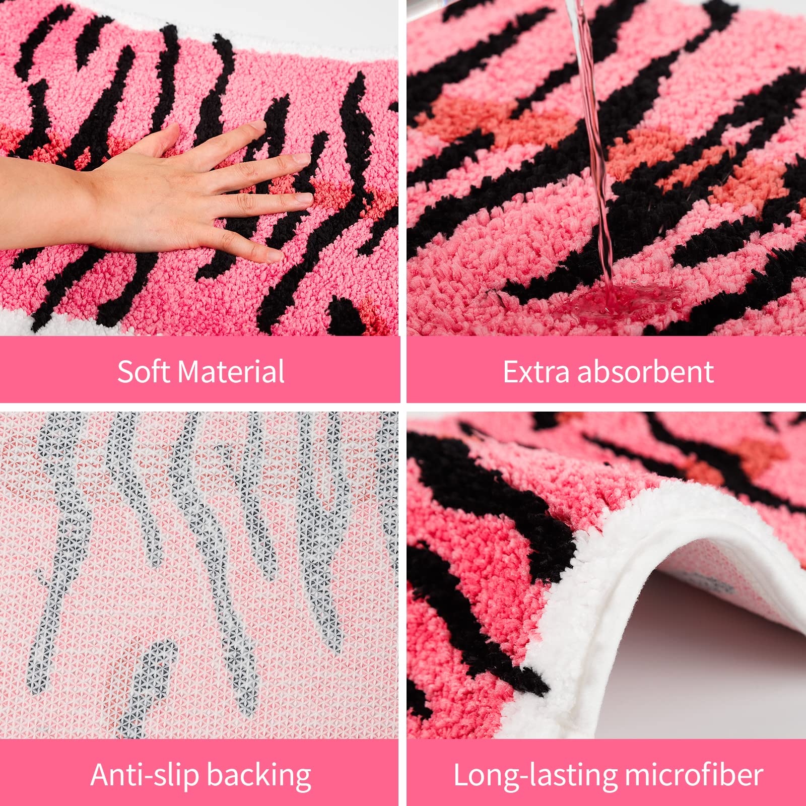 Tiger Shaped Rug Bath Mat Pink Tiger Bathroom Rug Non-Slip Door Mat Animals Printed Area Rug Carpet Small Home Decor Mat Playmat