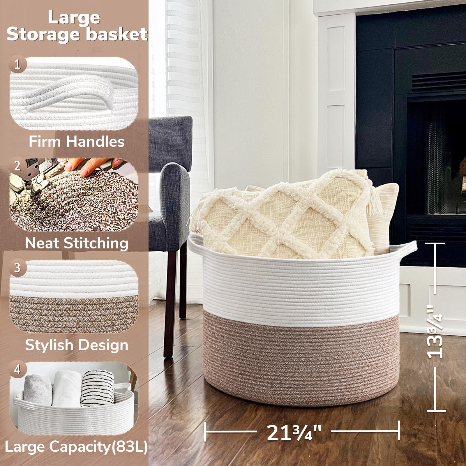 Goodpick Large Storage Basket, 83L Blanket Basket For Living Room, Woven Storage Basket, Large Laundry Basket For Clothes, Chris