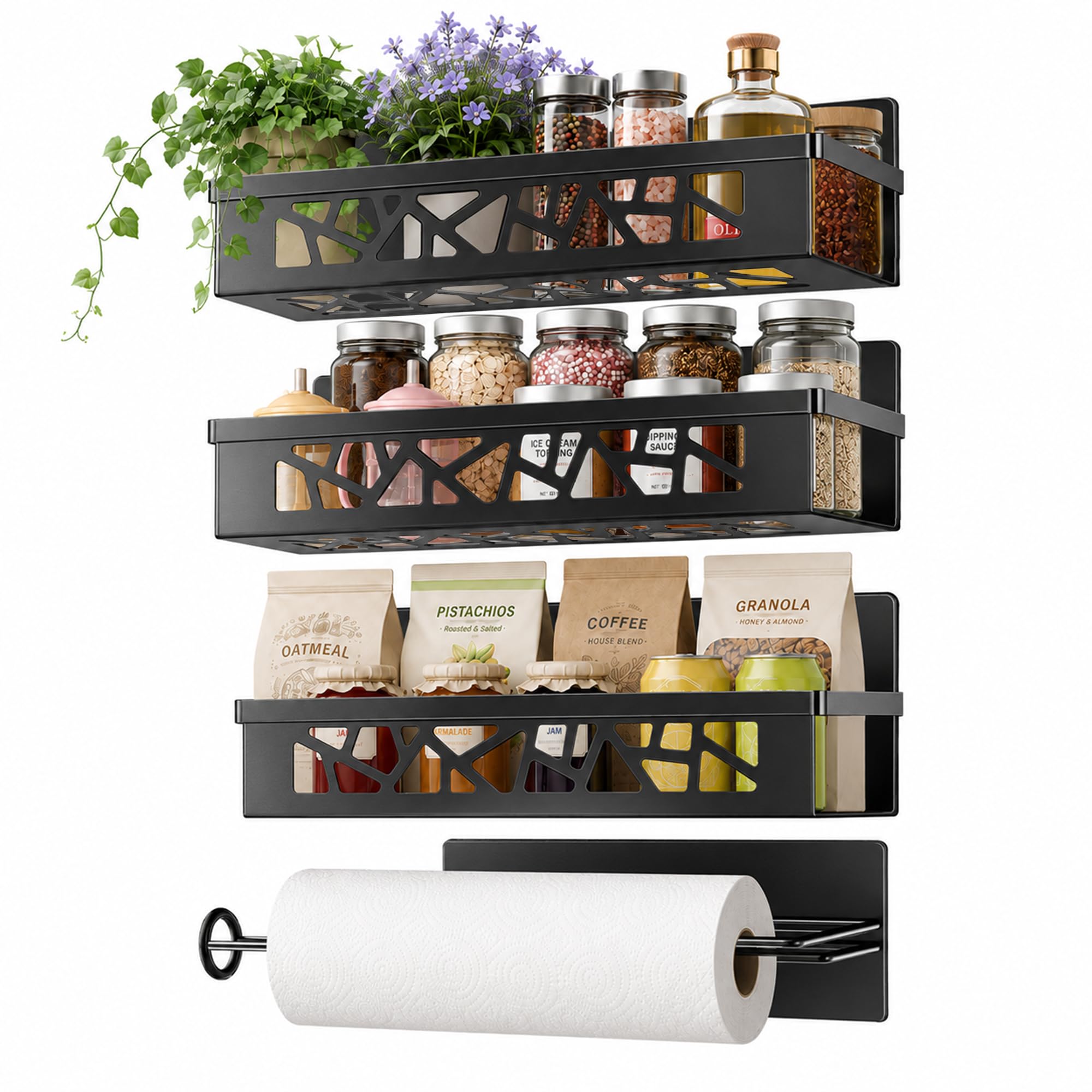 Magnetic Spice Rack with Paper Towel Holder,4 Pack refrigerator organizer