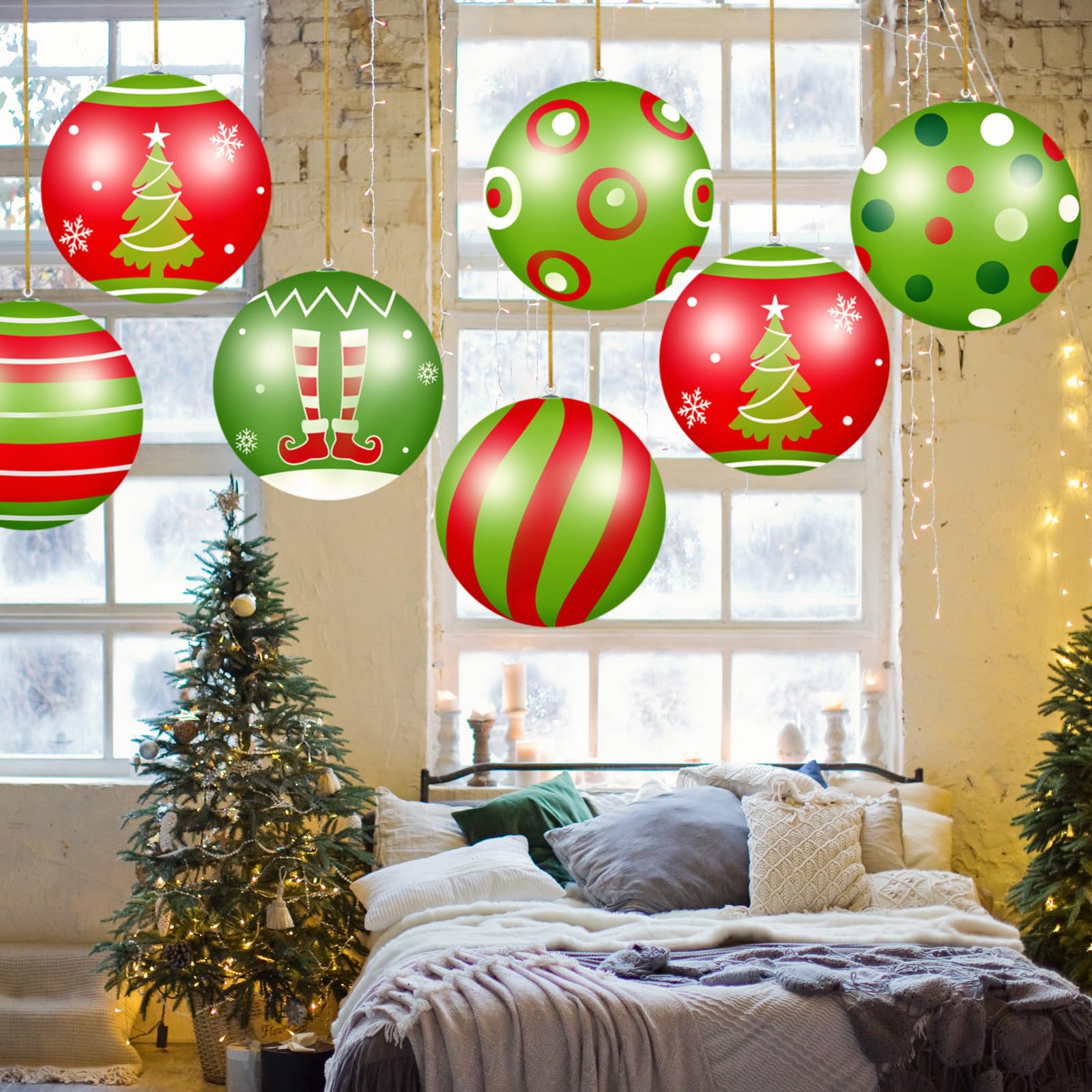 Jetec 12 Pcs Christmas Inflatable Balls 12 Inch Large Christmas Outdoor Ornaments Xmas Hanging Decorations for Winter Holiday Ou