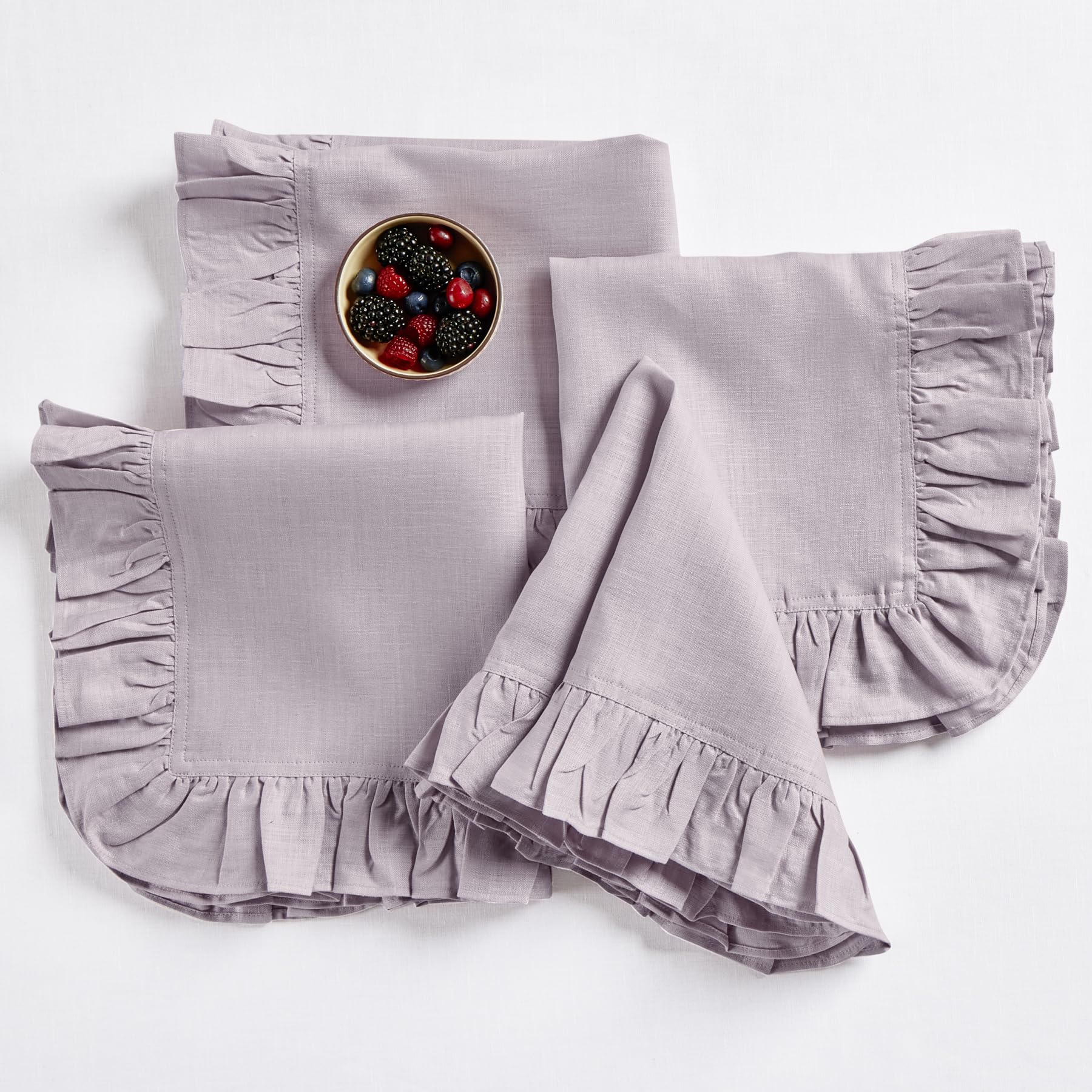 Solino Home Linen Ruffle Dinner Napkins 20 X 20 Inch - 100% Pure Linen Lilac Cloth Napkins Set Of 4 For Spring, Easter - Gabriel