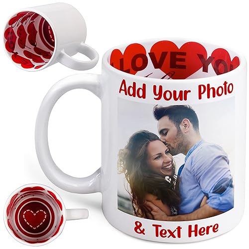 custom Love Mug - Personalized11 oz I Love You coffee Mug with Picture and Optional Text - Valentines gifts for Her, Him - Husba