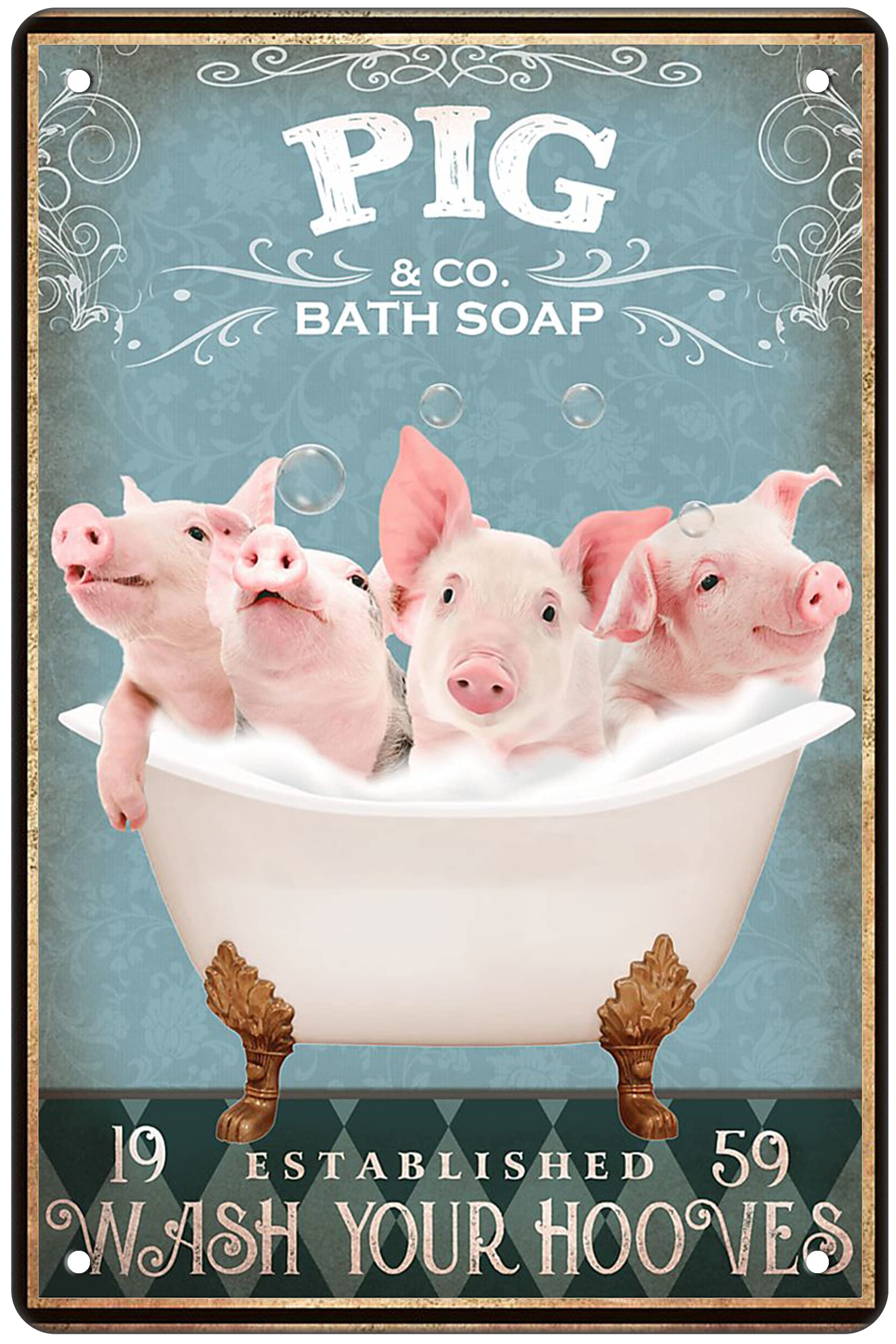 Funny Pig Decor Bathroom Decor Bathtub Decor Pig Accessories Farm Decor Pig Signs Wall Art Poster Retro Poster Bar Home Bathroom