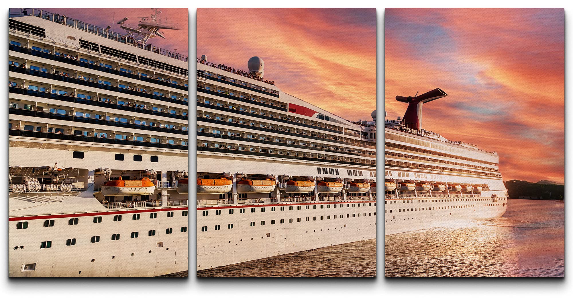Wall26 Canvas Print Wall Art Set White Cruise Ship In Sunset Seascape Nature Ocean Photography Realism Nautical Scenic Colorful