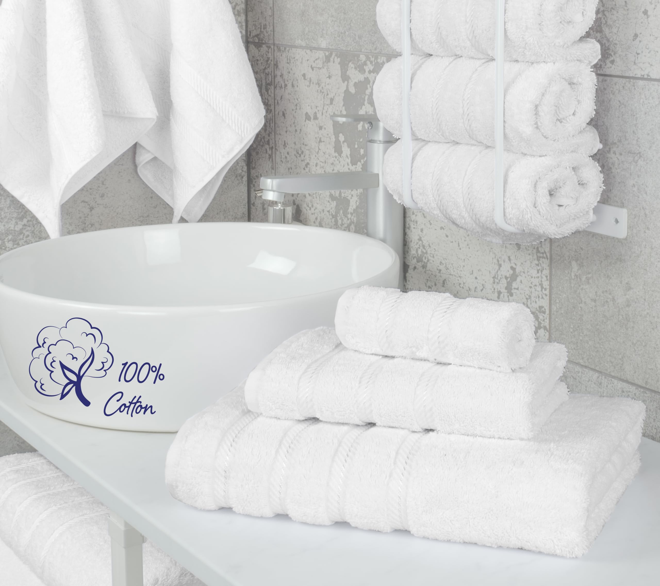 American Soft Linen Luxury 3 Piece Towel Sets  1 Bath Towel 1 Hand Towel 1 Washcloth  100% Turkish Cotton Towels for Bathroom  White Towel Set