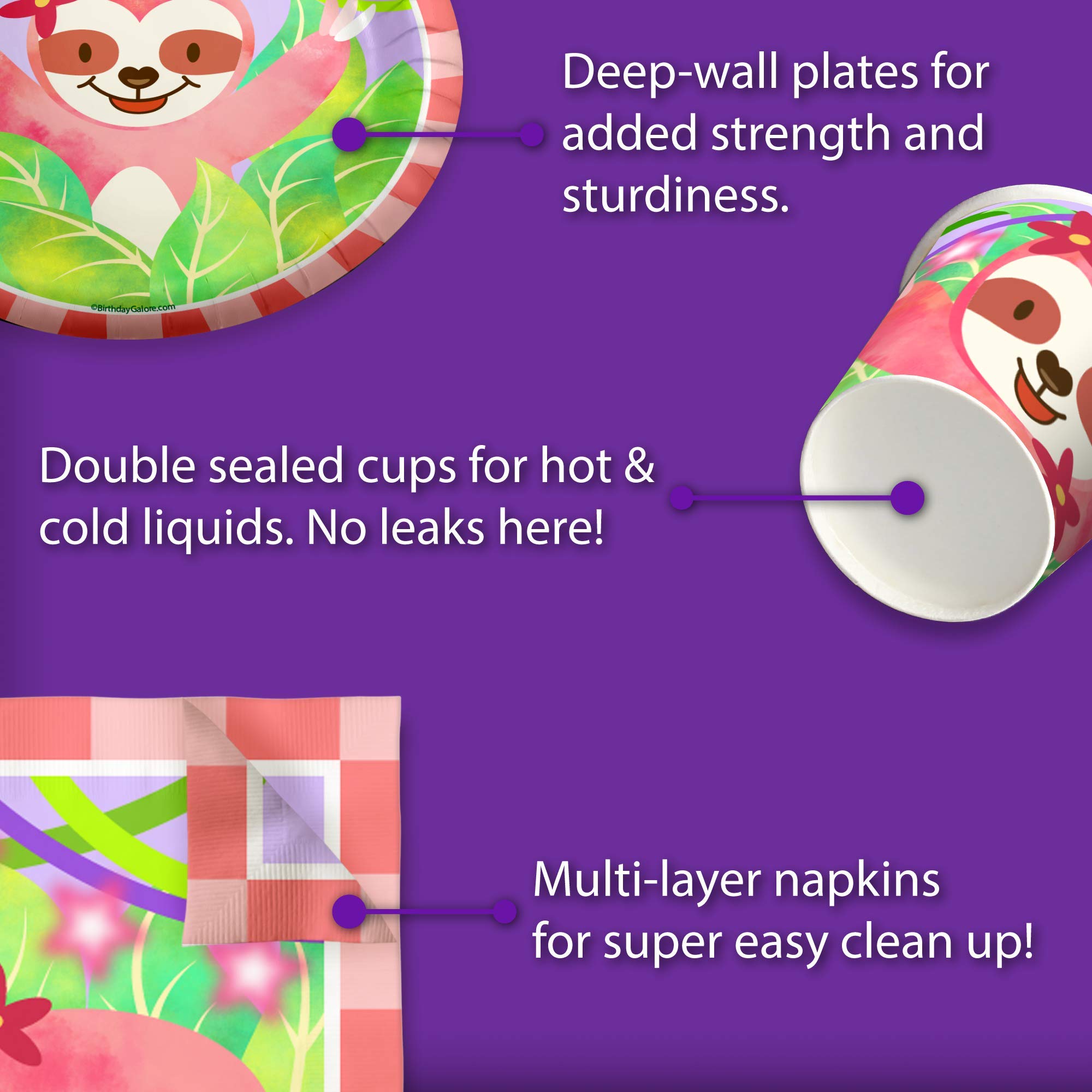 Sloth Girl Birthday Party Supplies Set Plates Napkins Cups Tableware Kit for 16