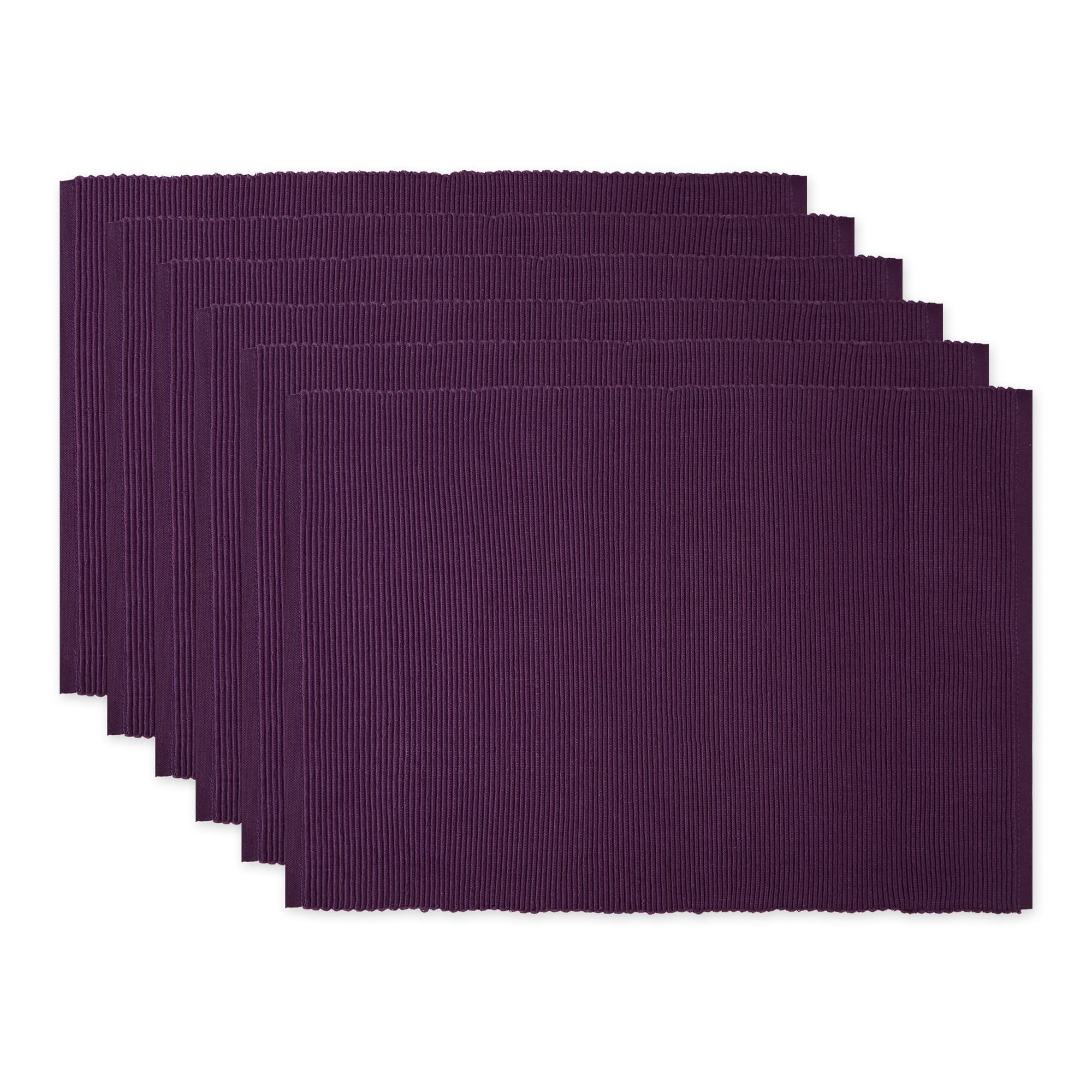 DII Basic Everyday Ribbed Tabletop 100% Cotton, Placemat Set, 13x19, Eggplant, 6 Piece