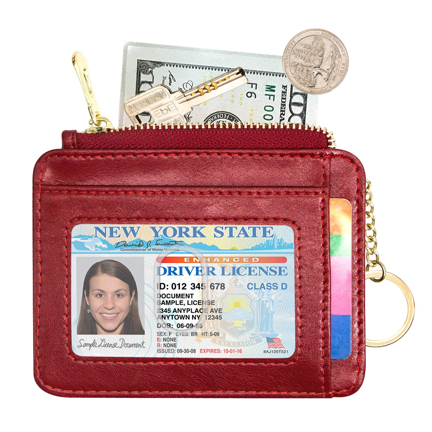 Padike Slim Leather Wallet for Women, Compact Credit Card Holder, Red, Large