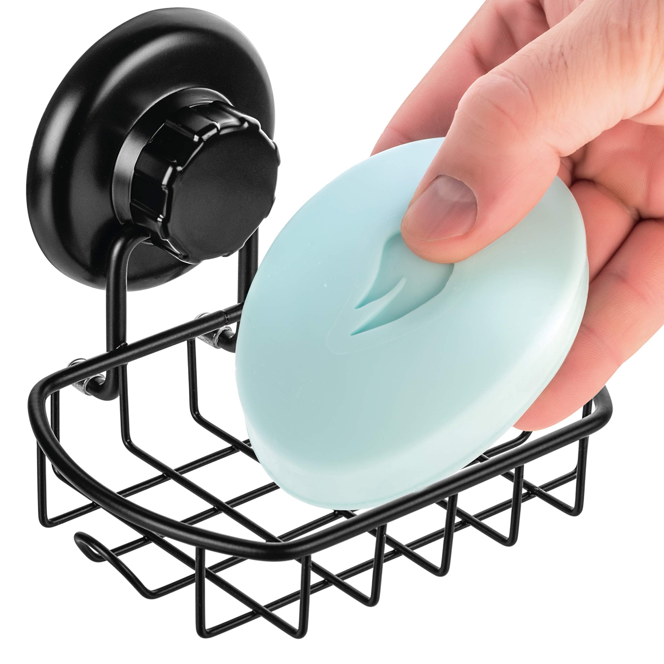 HASKO Suction Soap Dish - Rustproof SS304 Stainless Steel, Black, Powerful Vacuum Cup Holder for Bathroom & Kitchen - Model WERPOWER001