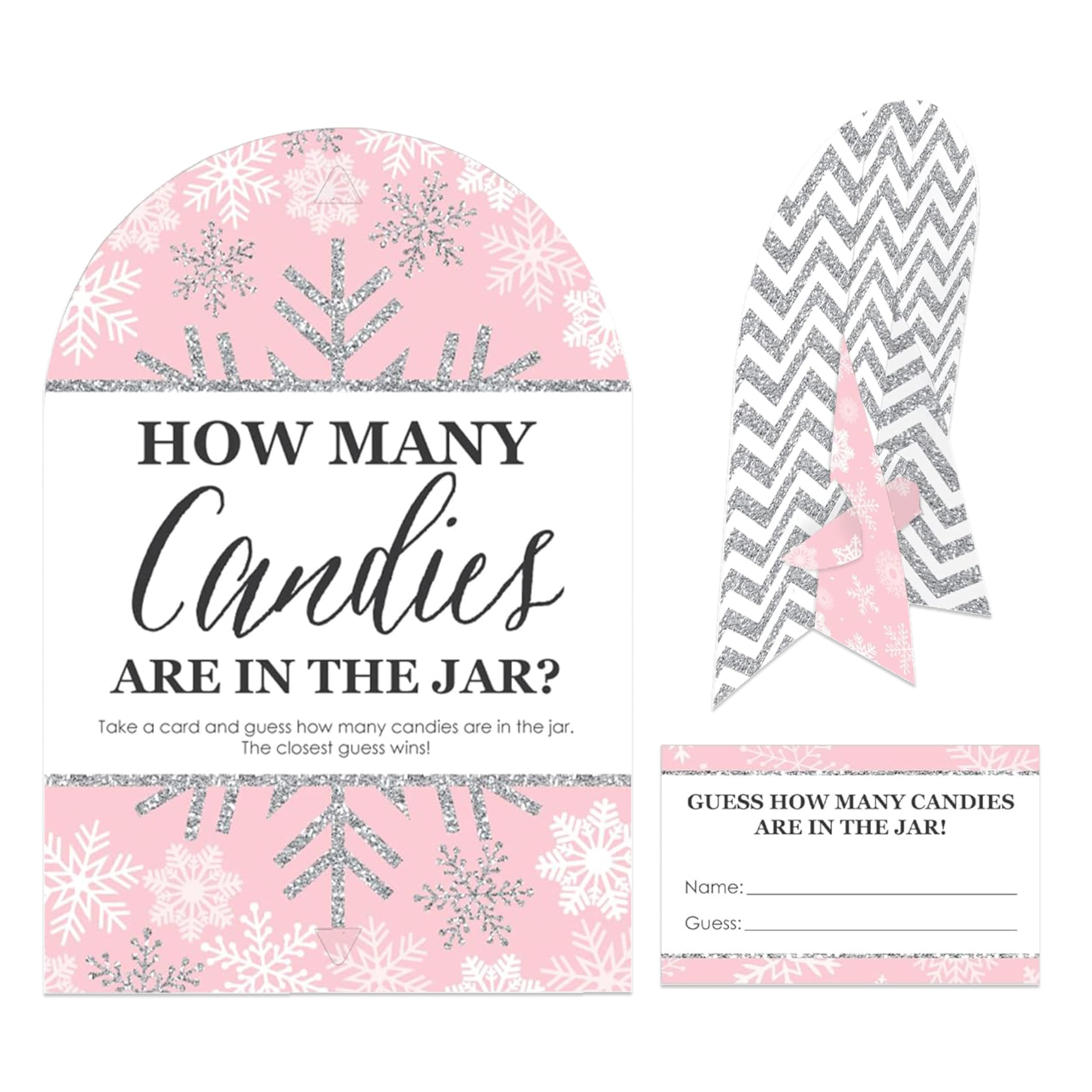 Big Dot Of Happiness Pink Winter Wonderland - How Many Candies Holiday Snowflake Birthday Party And Baby Shower Game - 1 Stand A