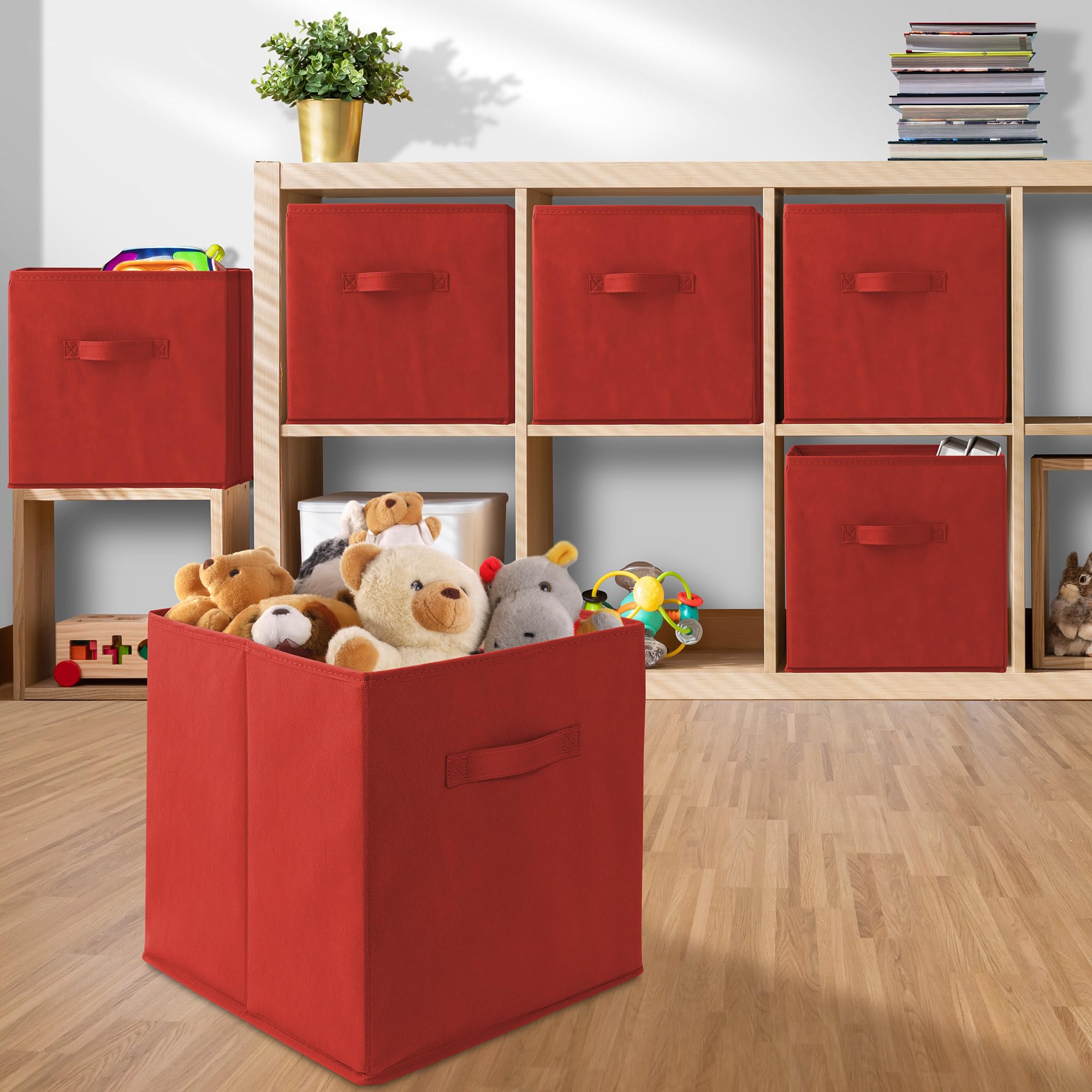 Casafield Set Of 6 Collapsible Fabric Cube Storage Bins, Red - 13'' Foldable Cloth Baskets For Shelves, Cubby Organizers & More