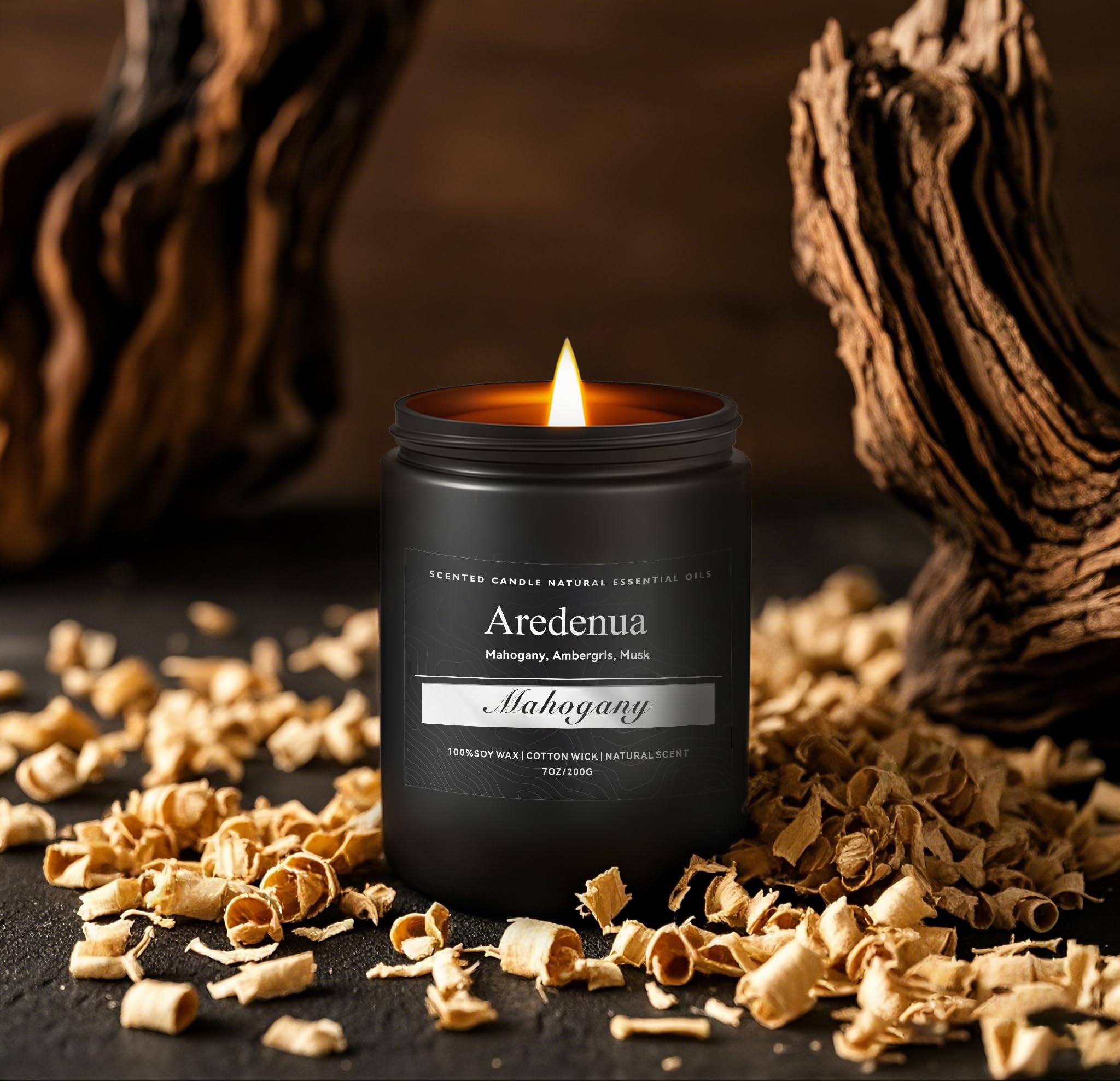 Mahogany Candle, Manly Scented Candles for Home, Masculine Candle Gifts for Men - 7oz Soy Candles for Home Scented, 50 Hours Bur