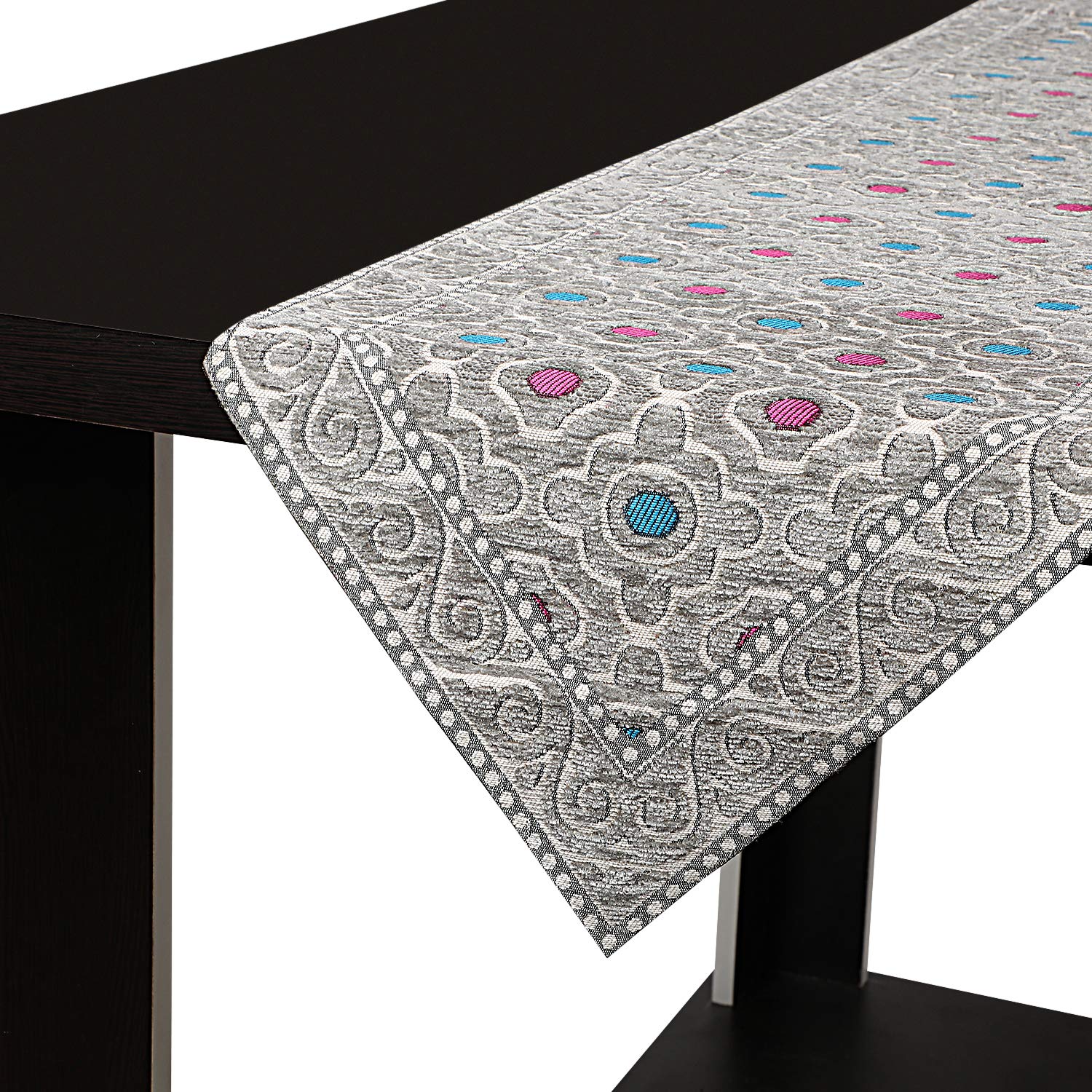 OrientalWeavers Dining Table Runner for 6 Seater  Polyester Fabric  Size 13x72 Inches  Silver Decorative Cloth for Home, Cafe