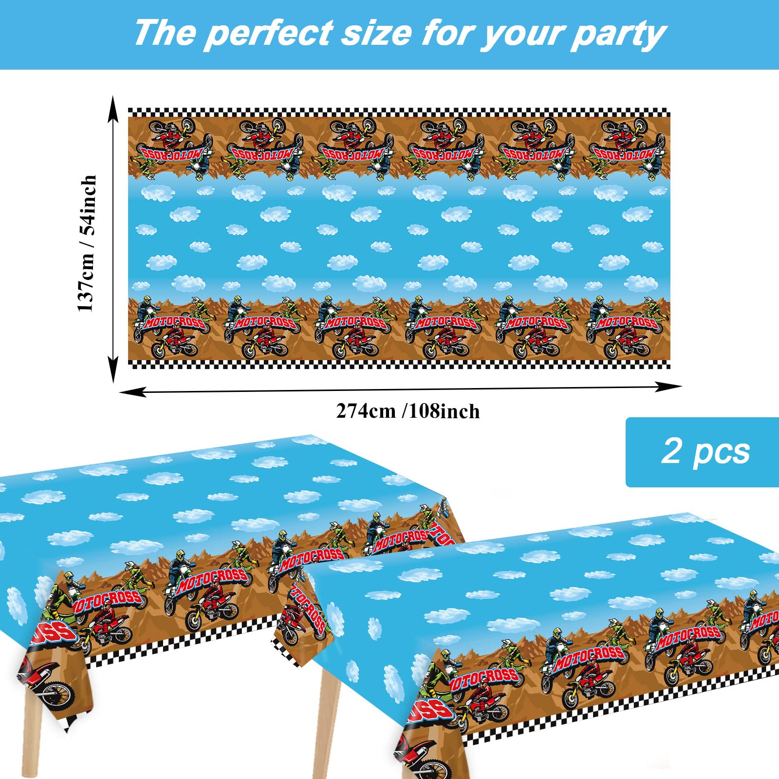 Gisgfim 98Pcs Dirt Bike Birthday Party Supplies Disposable Plates Napkins Tablecloths Decorations Motorcycle Theme Party Table S