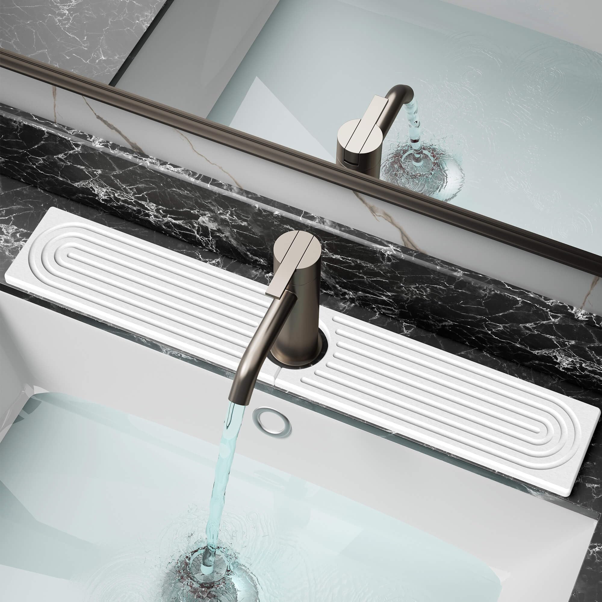 DK177 Diatomite Fast Drying Faucet Mat for Kitchen Sink, Water Absorbing Stone Tray, Faucet Splash Guard for Bathroom Counter, W