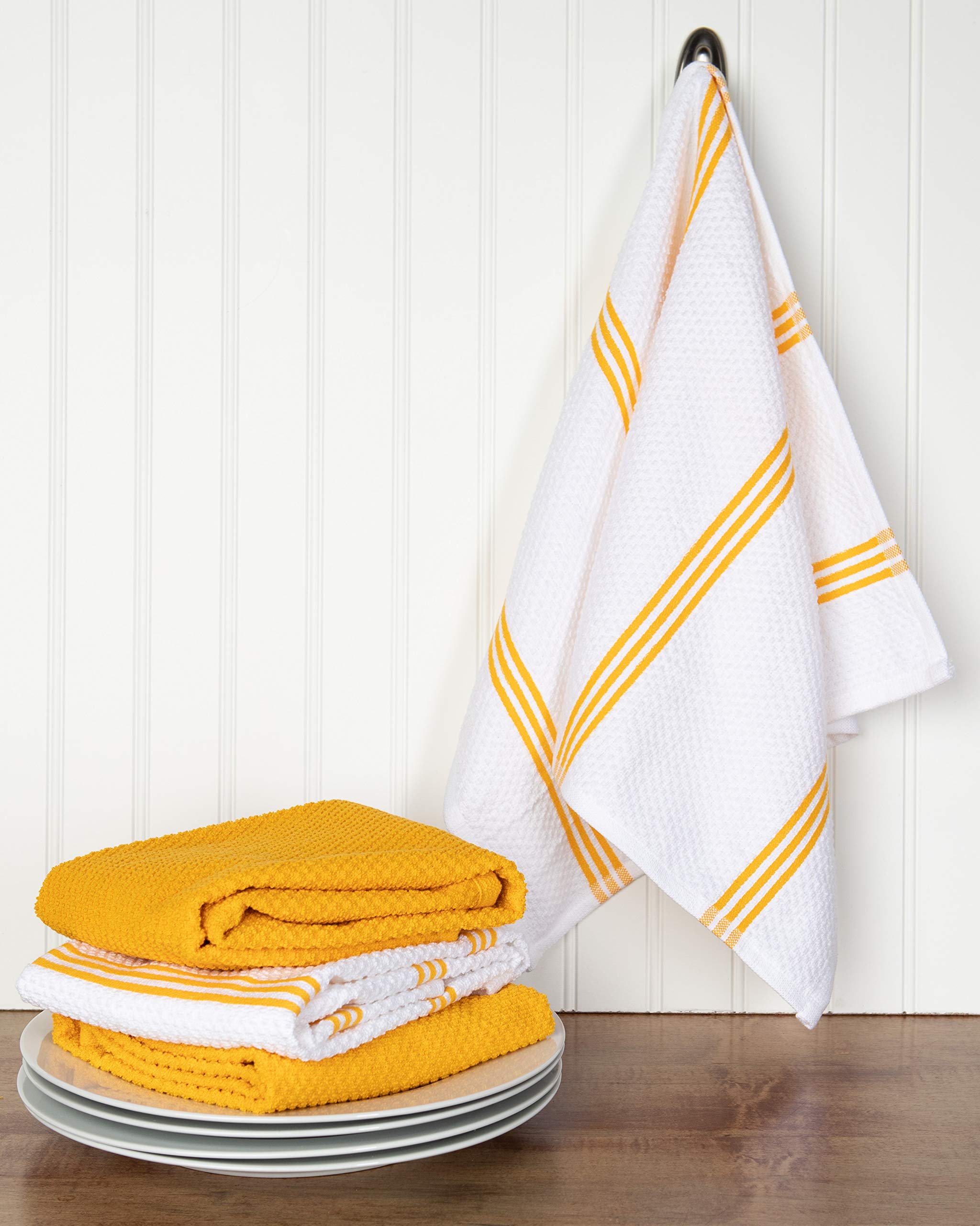 Kitchen Towels Dish Towels 100% Cotton, Set Of 4, Yellow And White Hand Towels, Tea Towels, Reusable And Absorbent Cleaning Clot