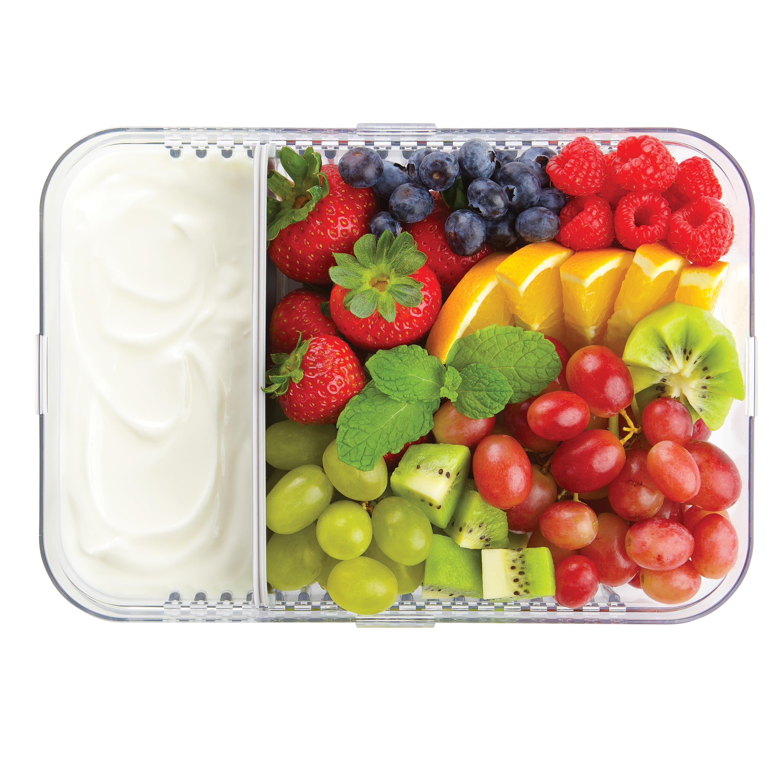 Packit Mod Large Bento Food Storage Container, Steel Gray, Shatterproof Crystal Clear Base, With Leak-Resistant Dividers, Lid, M