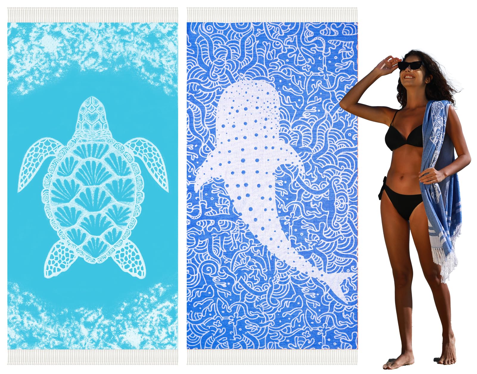 Widdonen Thin Turkish Beach Towel Quick Dry Absorbent Cotton Lightweight Bath Pool Towels Extra Large Oversized Sand Free Towel
