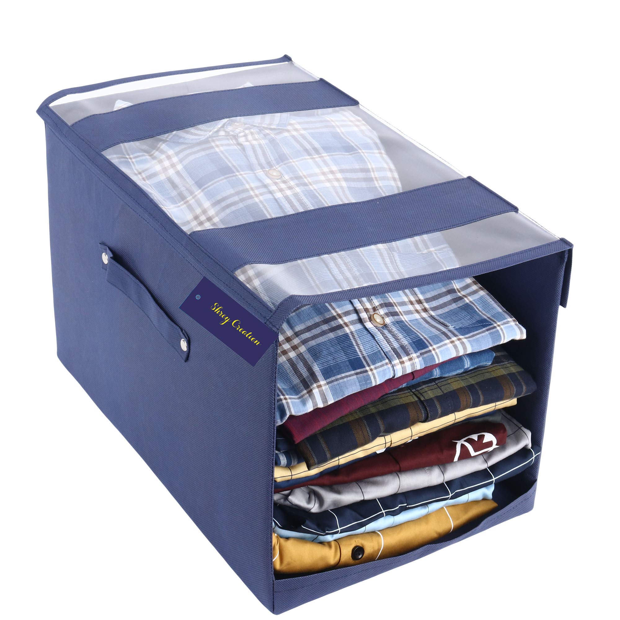 Shrey Creation Set Of 1 Non Woven Shirt Stacker/Cloth Storage Foldable Wardrobe/Closet Organizer With Handle For TShirts, Shirt