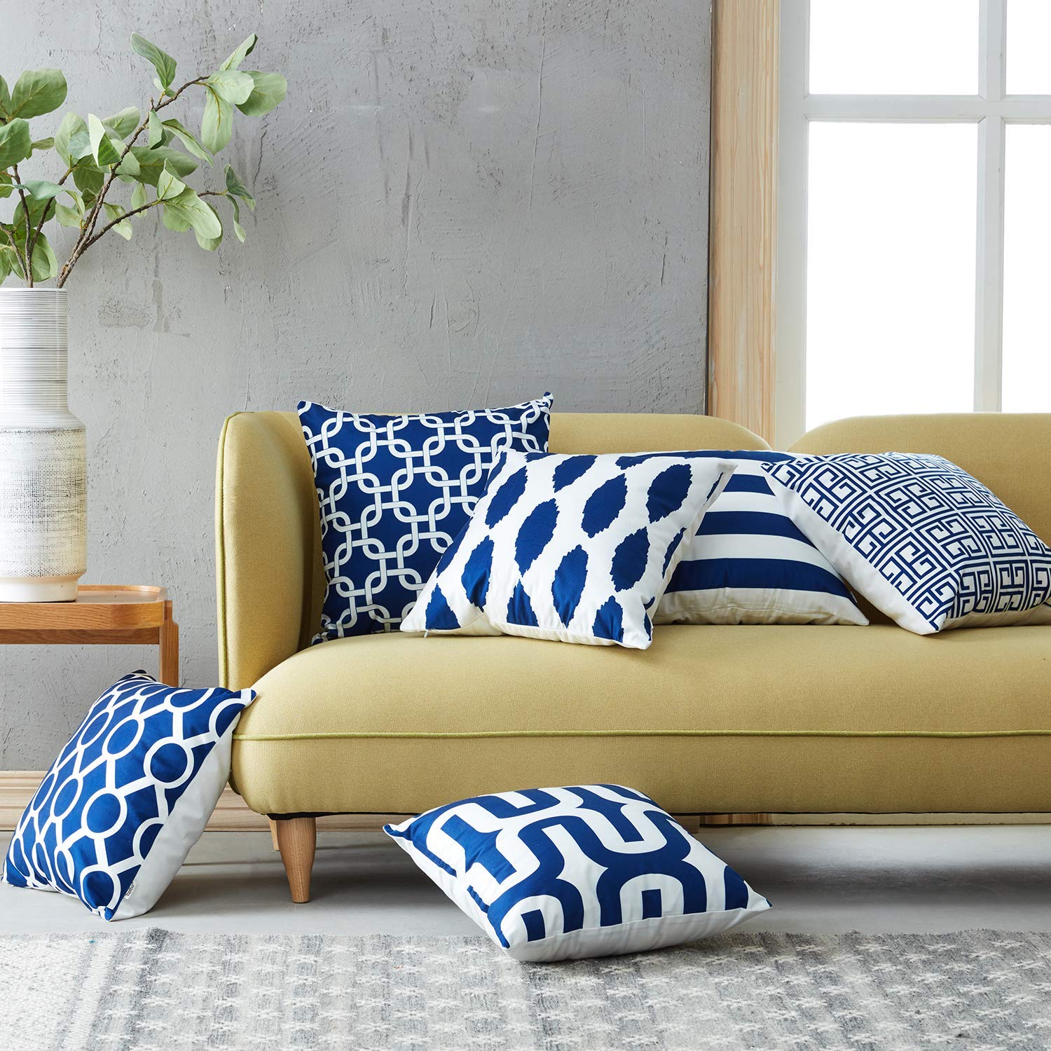 Modern Homes Plush Cotton Cushion Covers/Decorative Throw Pillow Covers (Navy Blue, 18X18 Inch) - Set Of 6