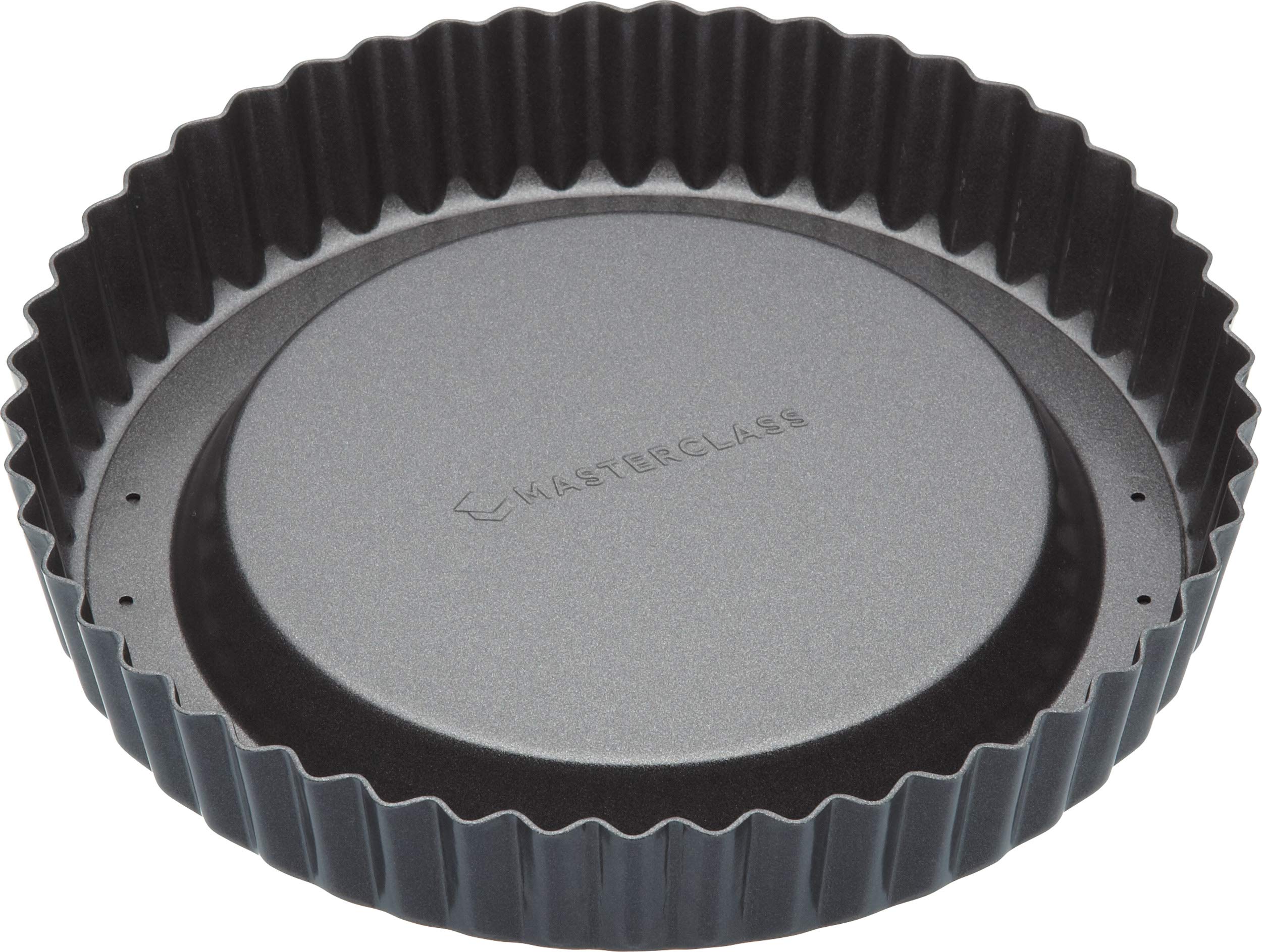 Masterclass Sponge Flan Tin With Raised Loose Base, 20 Cm Fluted Tin, Non Stick, Heavy Duty Carbon Steel, Pfoa Free, Grey