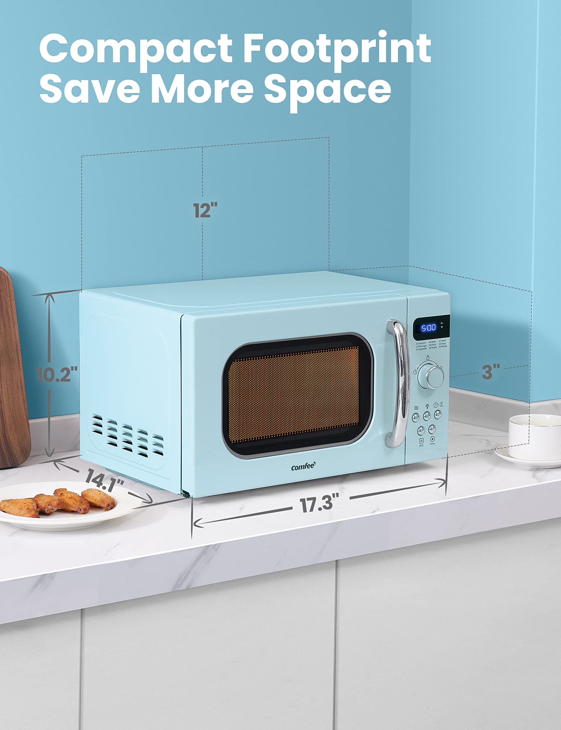 Comfee' Retro Small Microwave Oven With Compact Size, 9 Preset Menus, Position-Memory Turntable, Mute Function, Countertop Micro