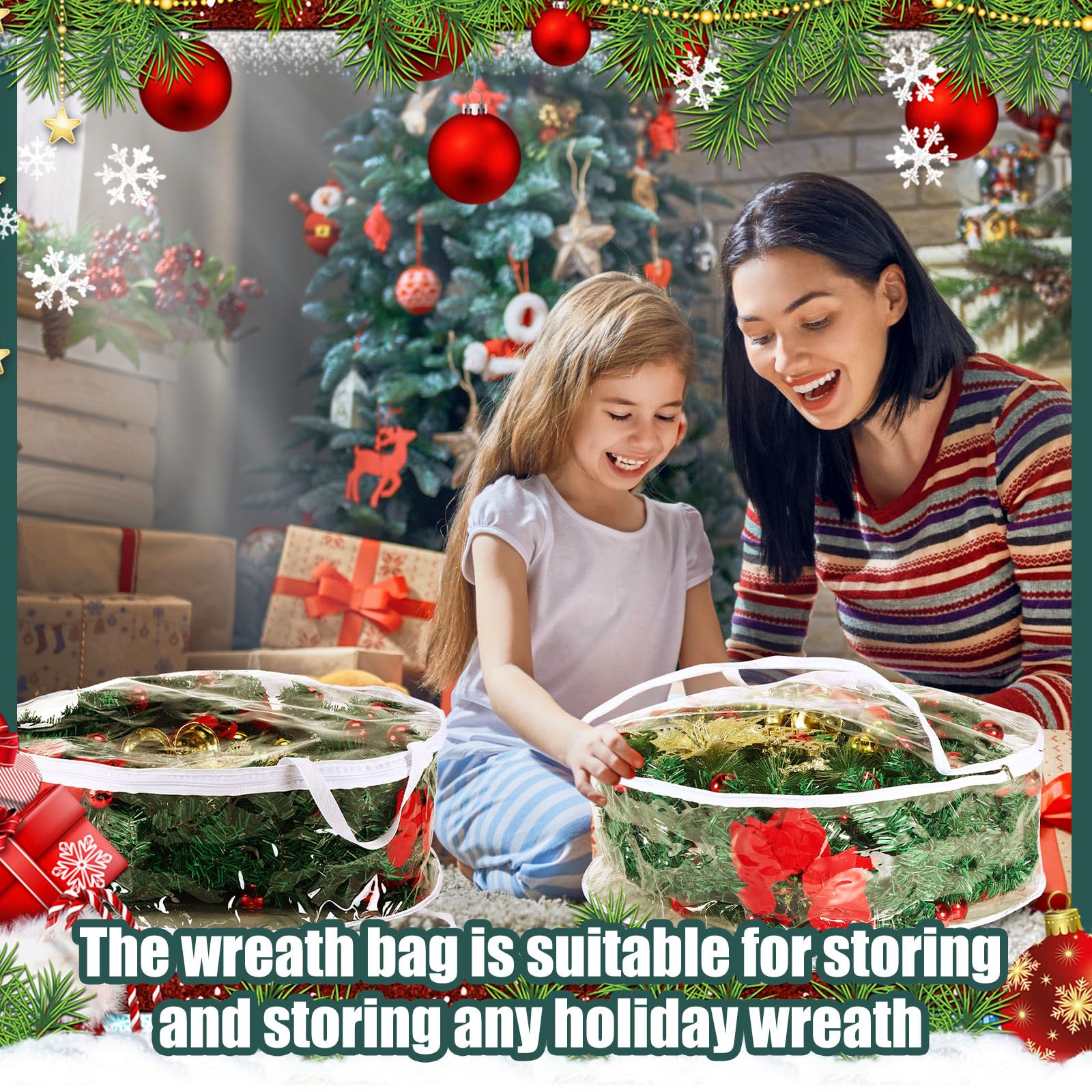 Zhengmy 20 Pcs 30 Inch Christmas Clear Wreath Storage Bags Xmas Wreath Storage Container Wreath Bags With Dual Zippers And Handl