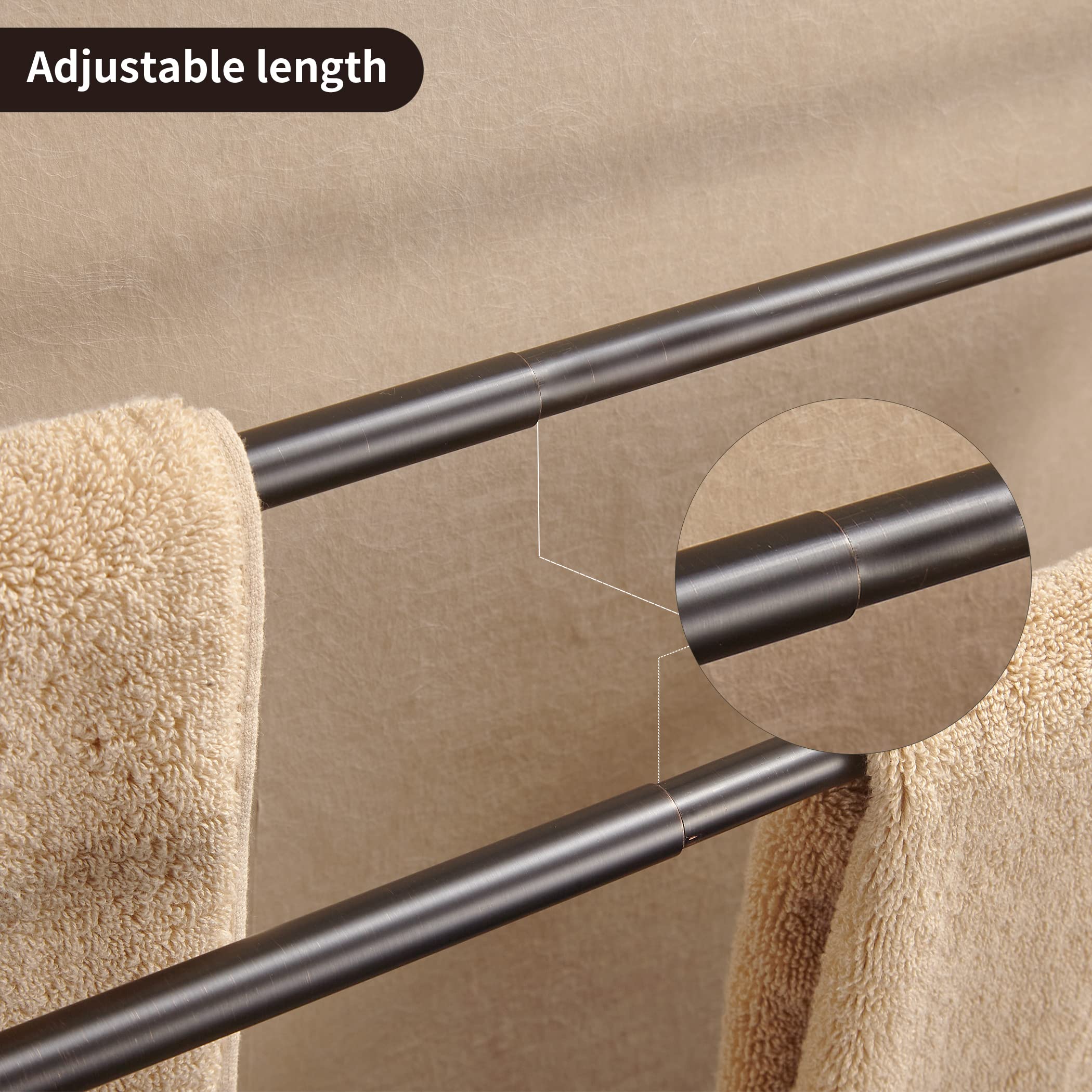 WOLIBEER Bronze Double Towel Bar  Adjustable 14.96 to 26.57 inches Towel Holder Oil Rubbed Farmhouse Towel Rack Rustic Towel Hanger Bathroom Wall Mounted