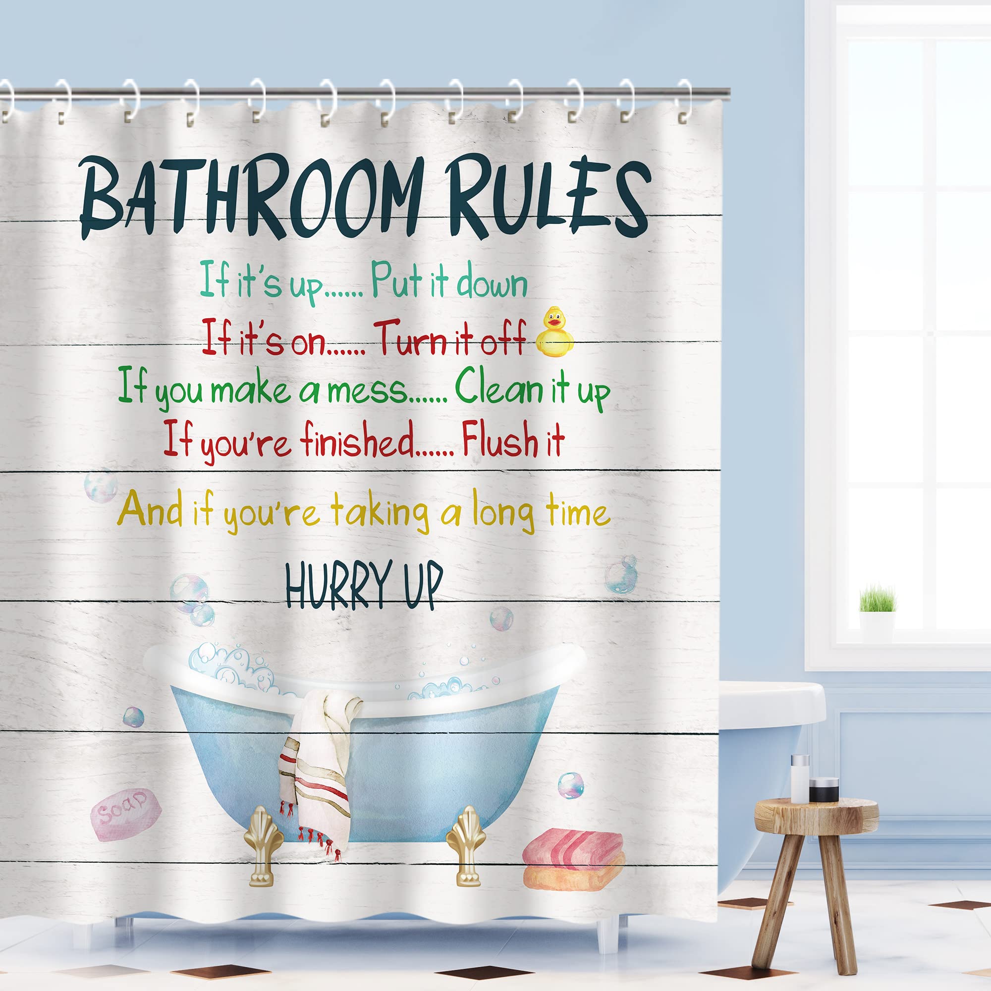 Rosielily Kids Shower Curtain, Girls Shower Curtain, Boys Shower Curtain, Funny Words Teen Motivational Shower Curtains, 72W X 7