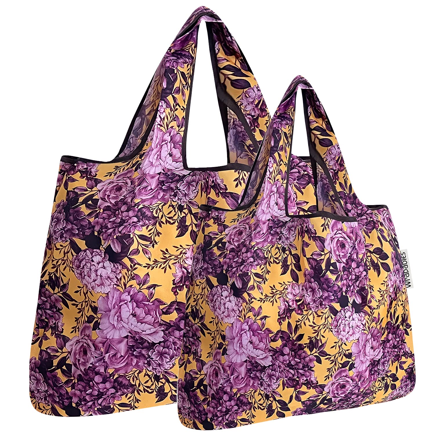 allydrew Large & Small Foldable Tote Nylon Reusable Grocery Bags, Set of 2, Lavender Bloom