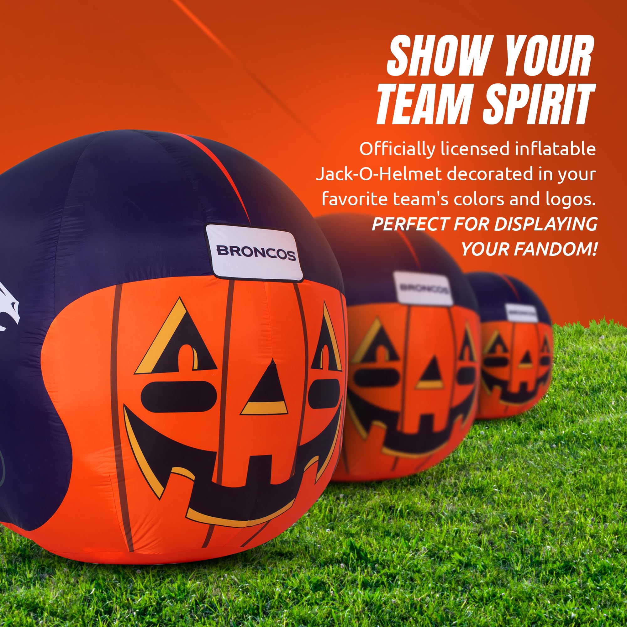 Sporticulture NFL Denver Broncos 4ft Inflatable Jack-O-Helmet with LED Lights & Built-in Blower - Halloween Merchandise Decor Id