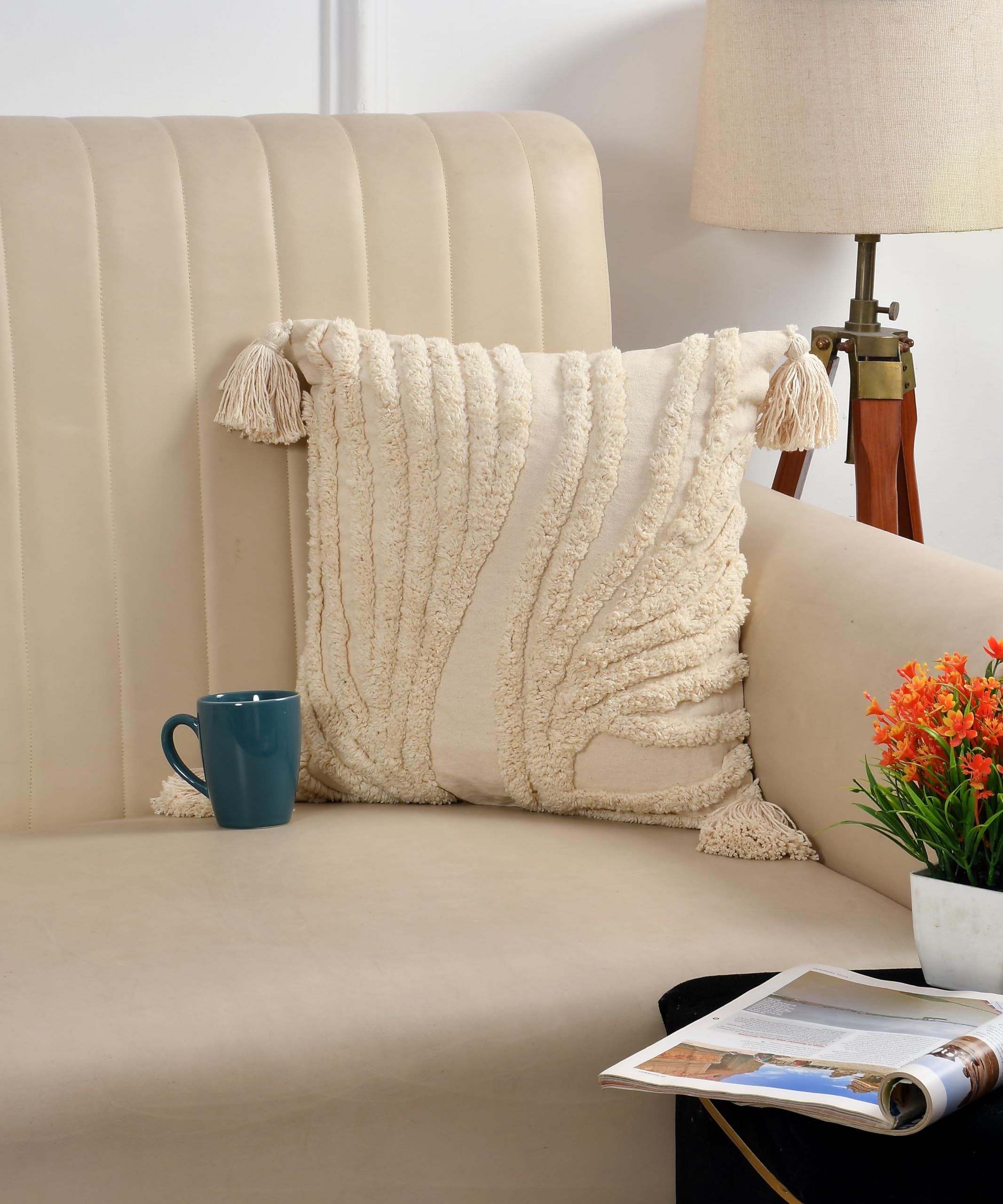 Wisdom Decor Sofa Cushion Cover Cotton | Cushion Covers 16 Inch X 16 Inch | Living Room Cushion Covers | Pack Of 1 Natural