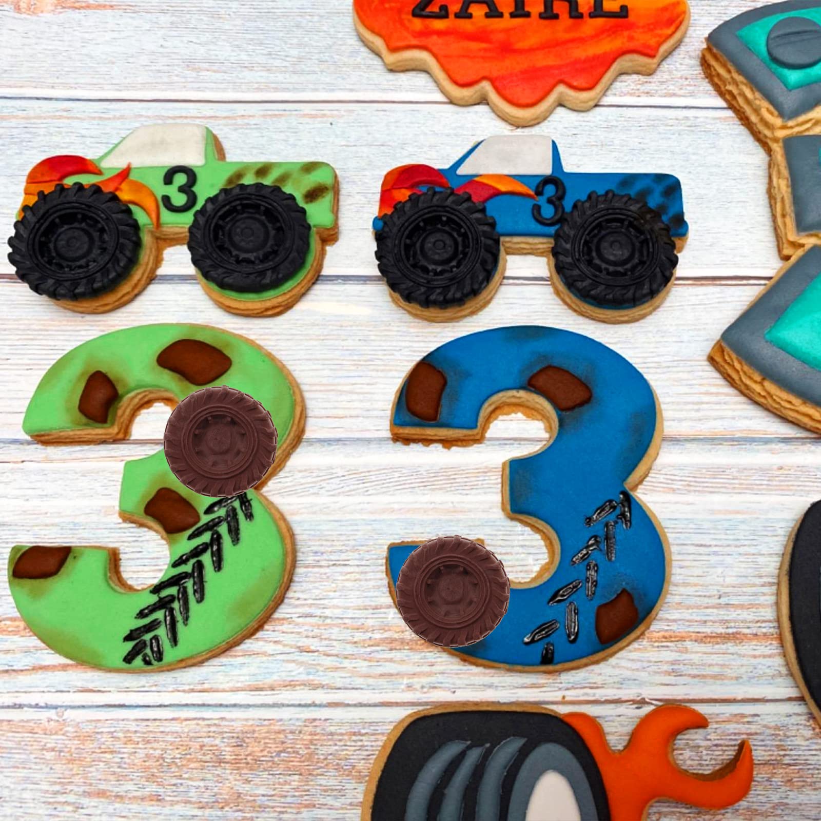 3D Large Tire Chocolate Mold, 4 Packs Wheel Silicone Truck Tire Fondant Mold, Detailed Design For Car Caramel Pretzel Rods Toppe
