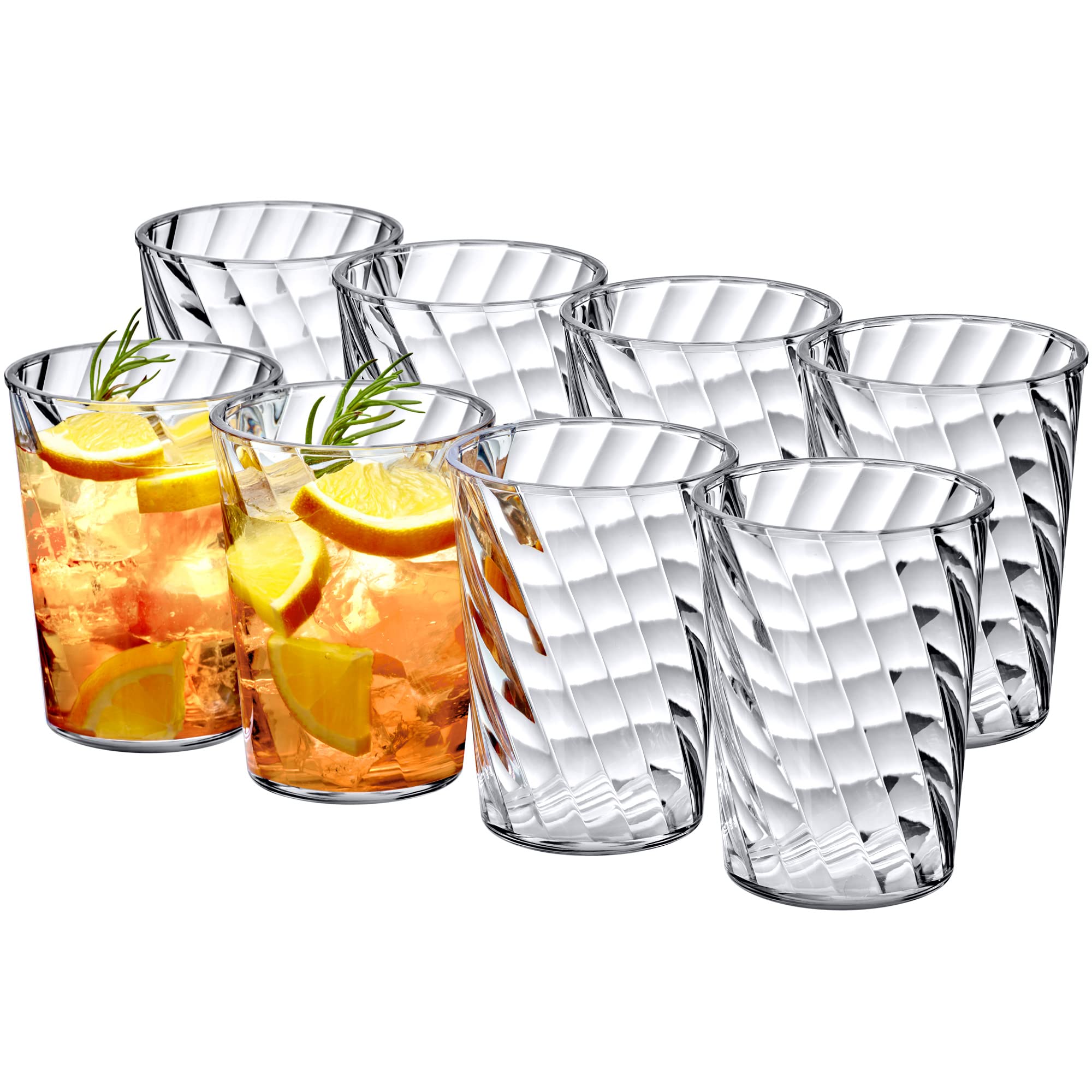 Amazing Abby - Glacier - 14-Ounce Plastic Tumblers (Set Of 8), Plastic Drinking Glasses, All-Clear High-Balls, Reusable Plastic