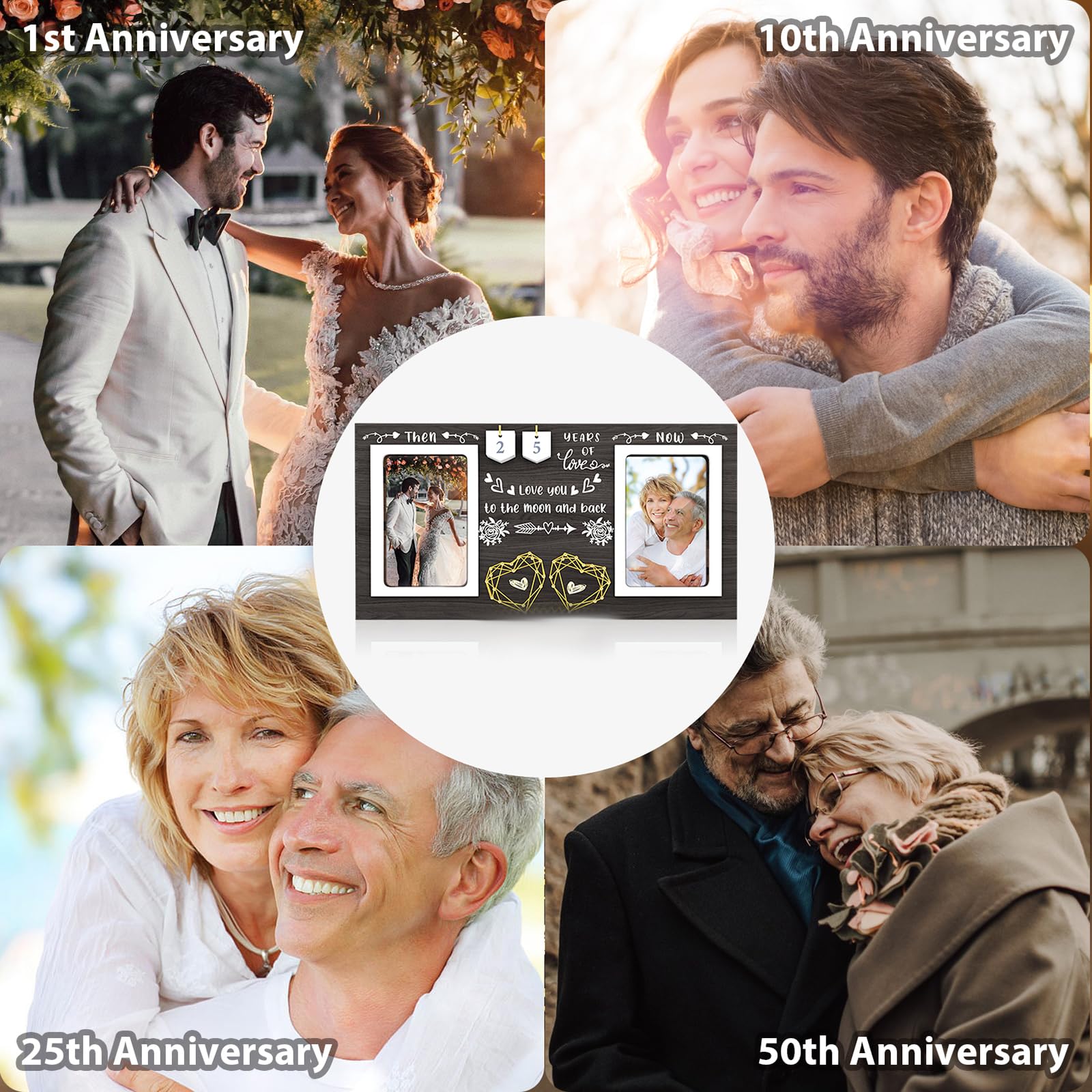 ZCPTZ Then & Now Anniversary Picture Frame - 1-99 Years Anniversary Wedding Gift for Couple, Engagement Bridal Shower Gifts for