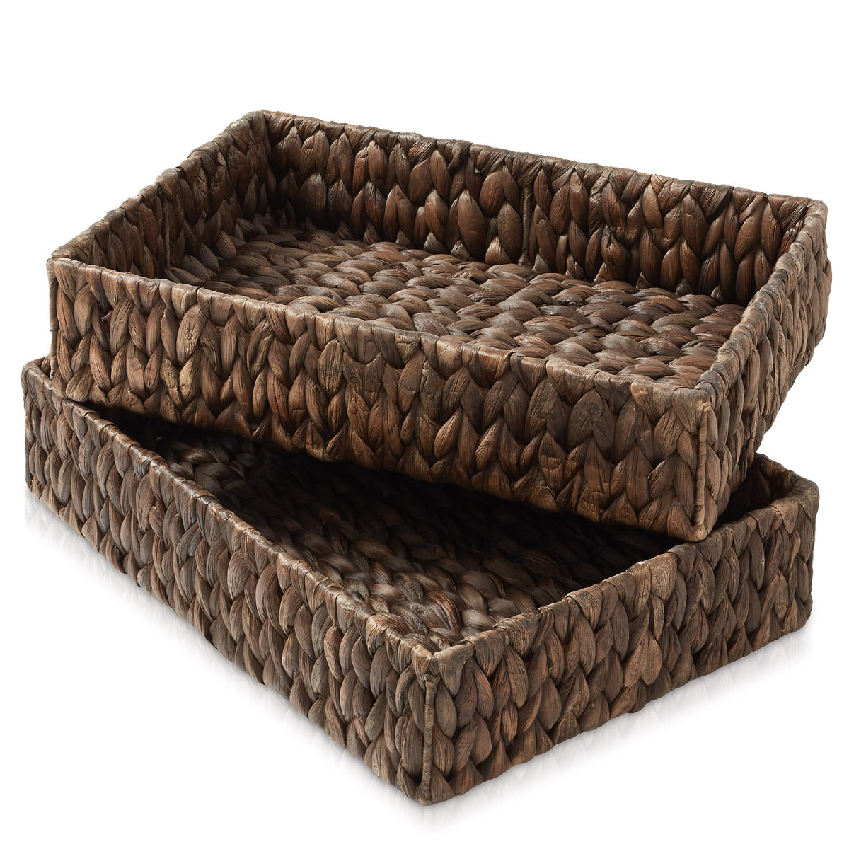 Casafield Set Of 2 Bathroom Storage Baskets, Natural - Water Hyacinth, 15.75'' W X 11.25'' D X 3.25'' H, Woven Toilet Tank Toppe