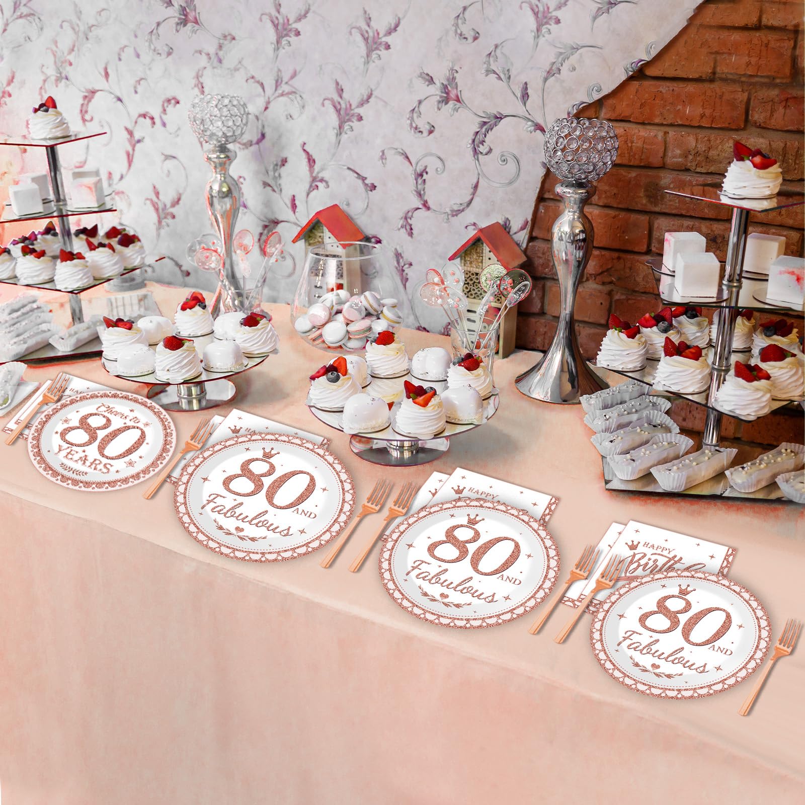 50 Guests 80Th Birthday Plates And Napkins 80Th Birthday Decorations For Women Rose Gold Happy Birthday Party Fabulous Tableware