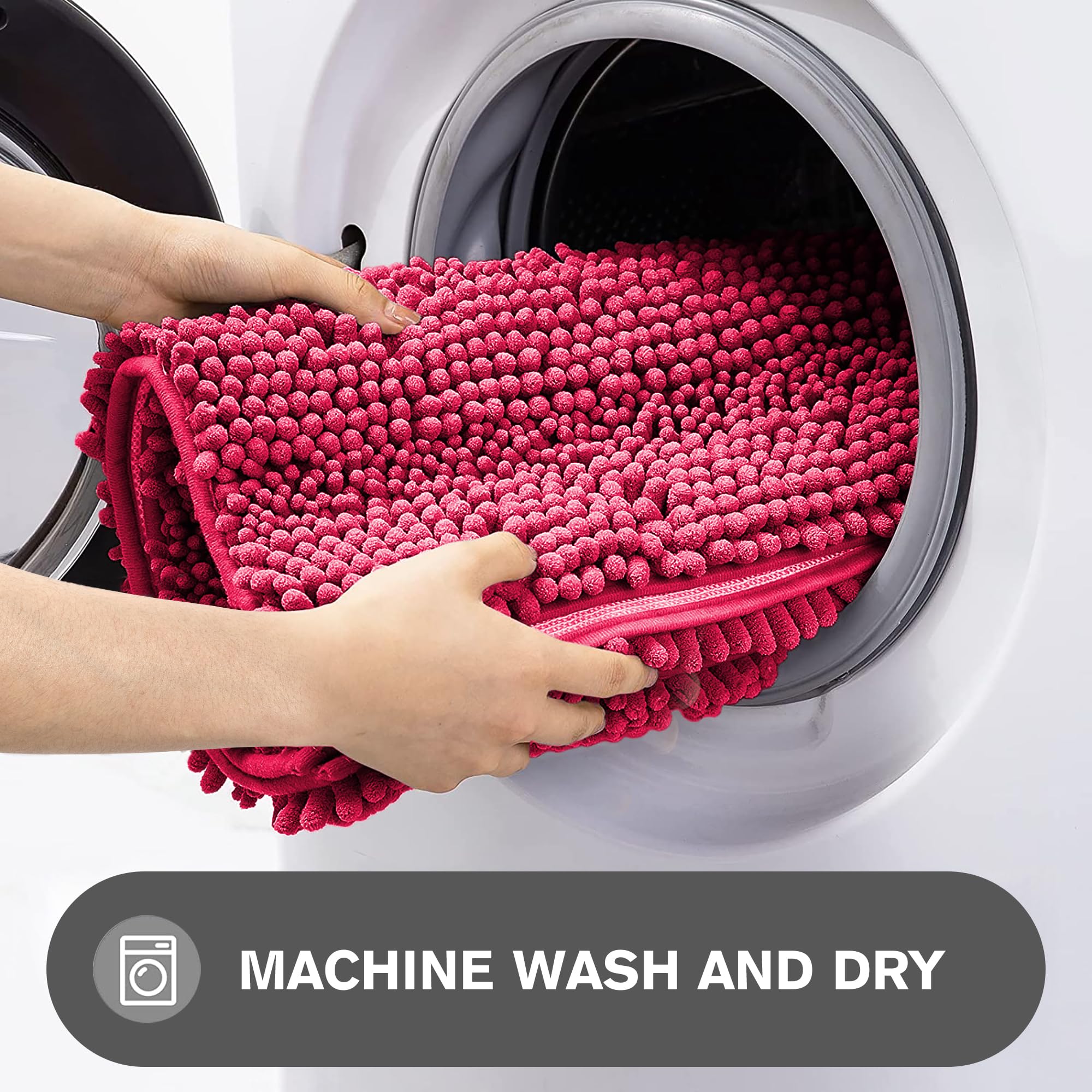 Pureswan Hot Pink Bathroom Rugs - Absorbent And Washable Bath Mat, Non-Slip, Thick Soft Chenille Bath Rugs For Bathroom Floor, S