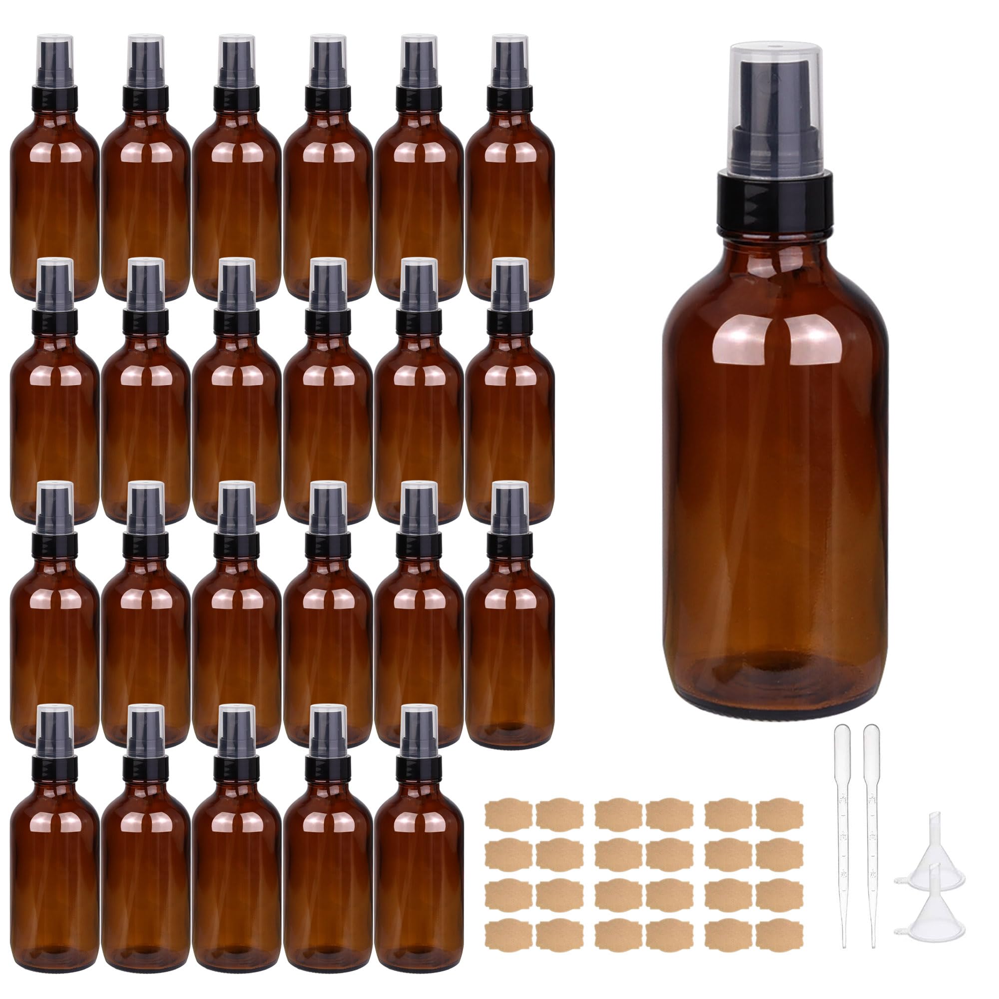Givameihf 4Oz Amber Glass Spray Bottles Mist Sprayer Set Of 24,Empty Small Spray Bottle Fine Mist Spray Refillable Containers,Mi
