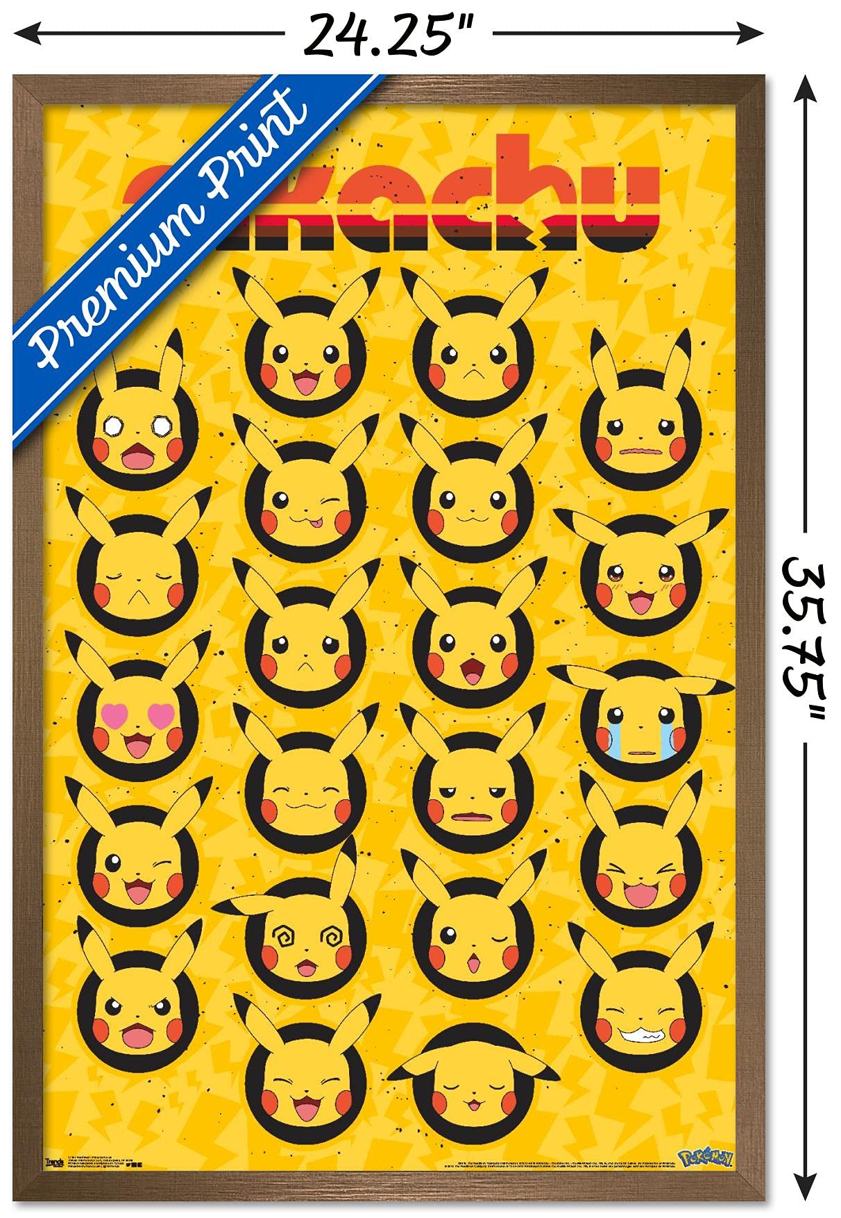 Trends International Pok  Mon - Pikachu Faces Wall Poster, 22.375'' X 34'', Bronze Framed Version