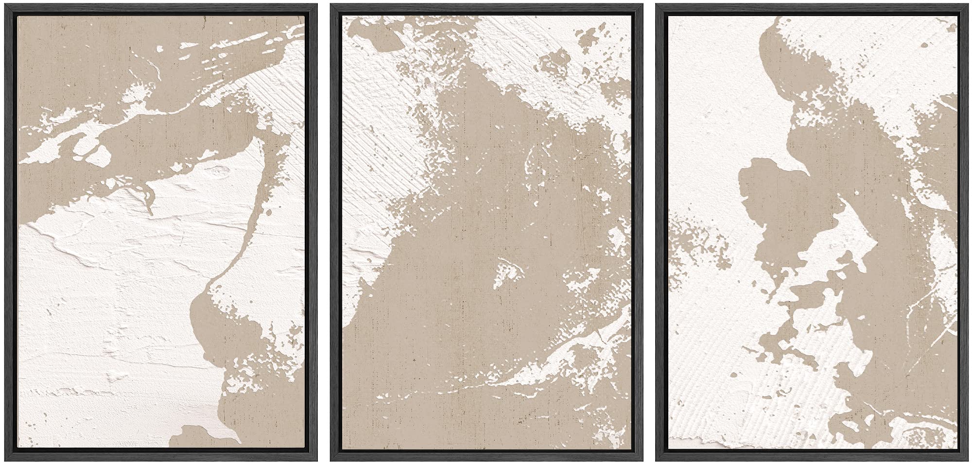 Signwin Framed Canvas Print Wall Art Set Pastel Tan Pain Stroke Variety Abstract Shapes Illustrations Modern Art Decorative Nord